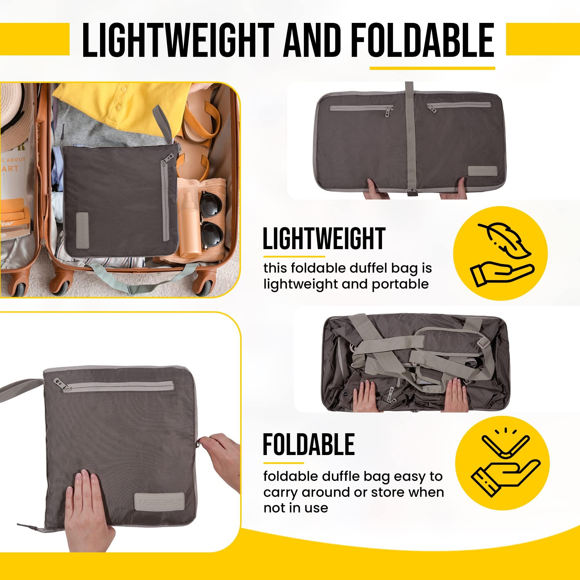 Legend LEGEND 80L Foldable Duffle Bag for Travel - Packable Duffle Bags w/Shoe Compartment - Tear Resistant Collapsible Duffel Bags for Traveling - Lightweight Folding Duffel Bag for Men & Women -Chocolate