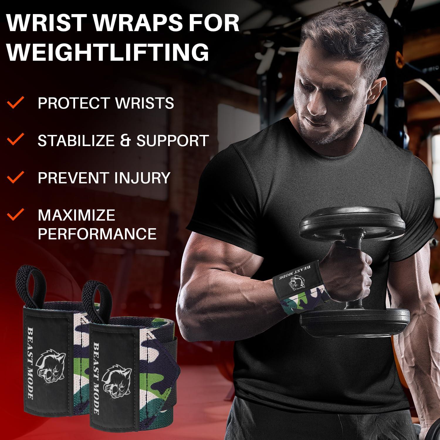 TECEUM TECEUM Weightlifting Wrist Wraps with Thumb Loop Camo Arms on Fire 12 inch Heavy-Duty Workout Wrist Support & Protection Ideal for Powerlifting, Strength Training, Bodybuilding