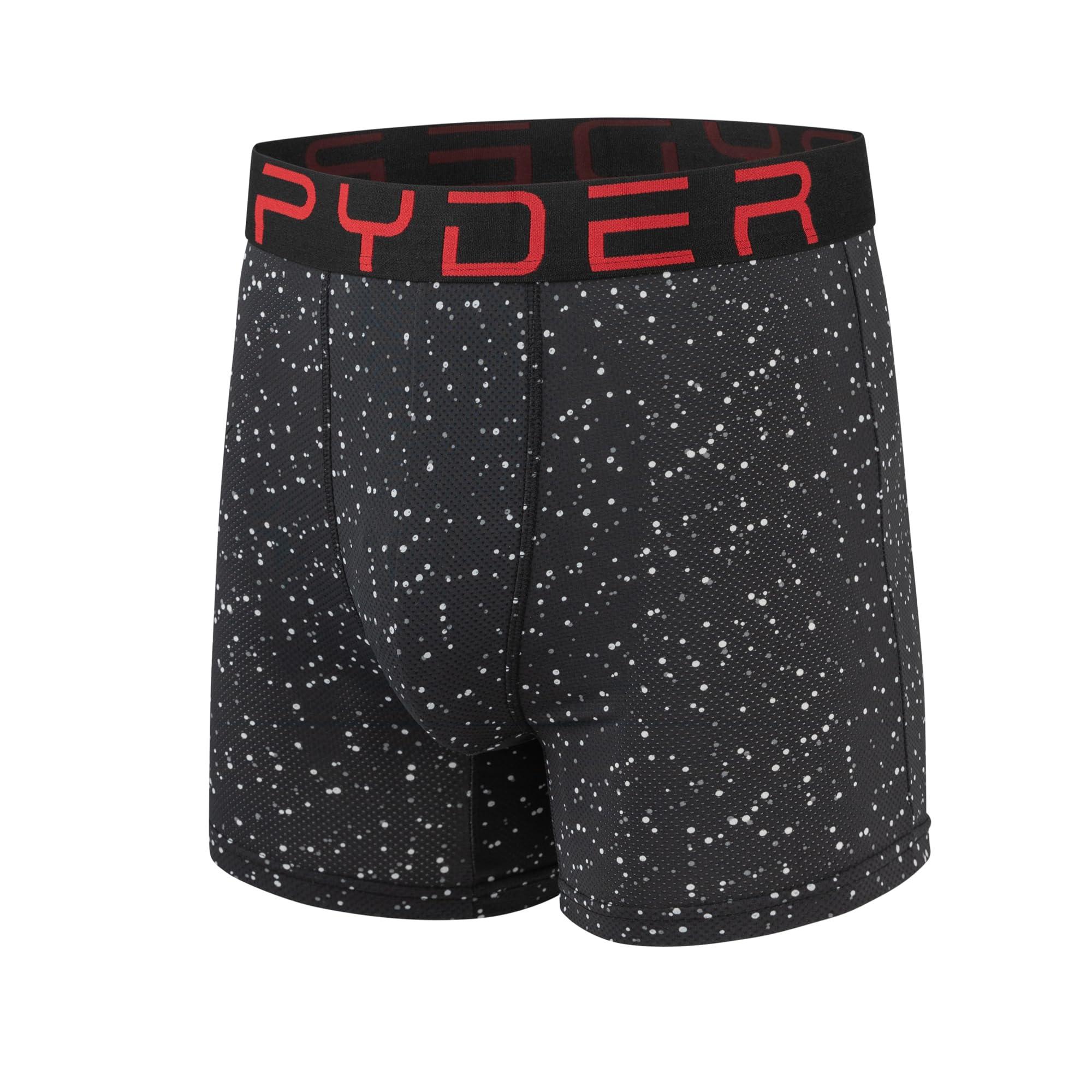 Spyder Spyder Mens Boxer Briefs Performance Nylon Mesh Sports Underwear (Small, Black/Heather/Red/Black)