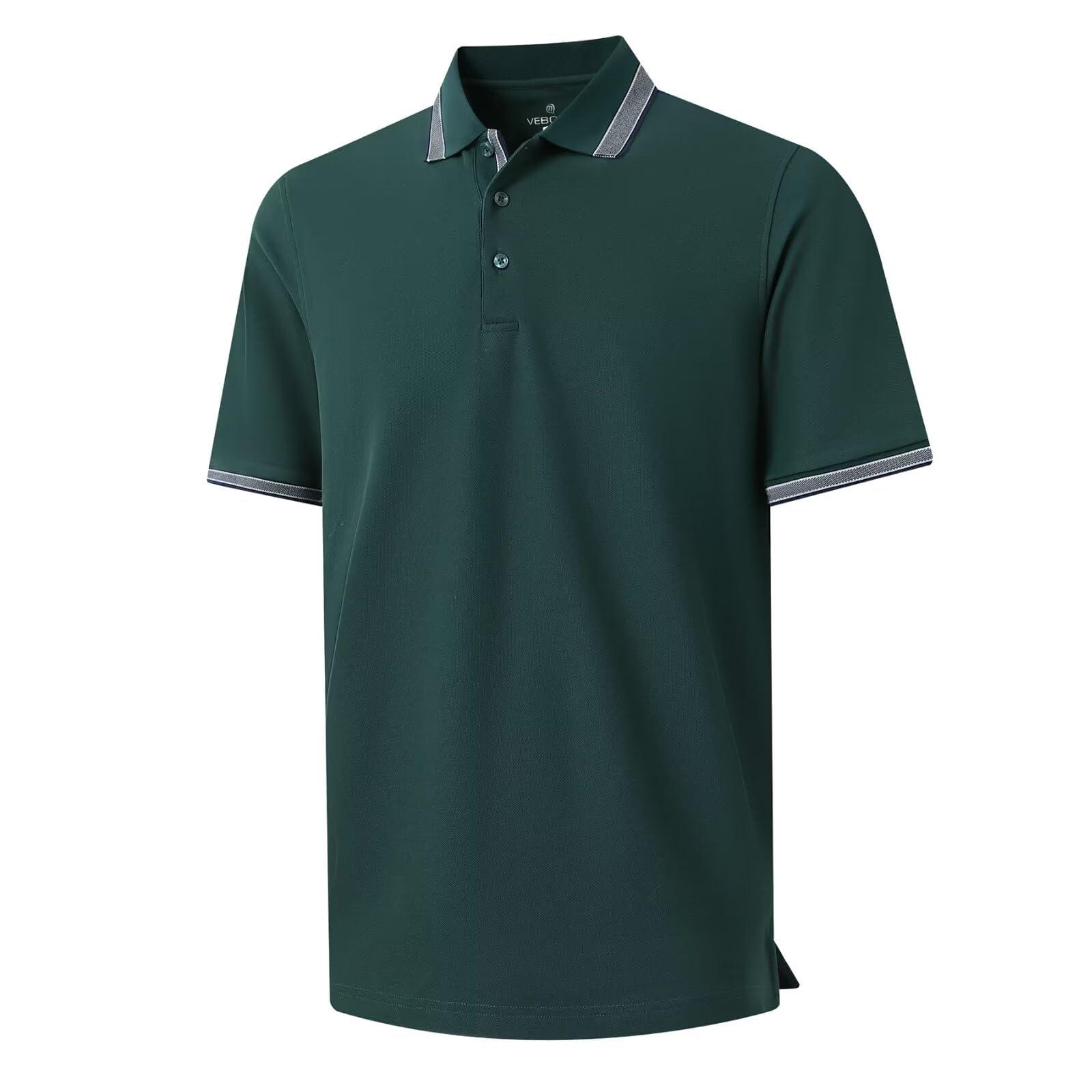 VEBOON Mens Short Sleeve Polo Shirts Summer Breathable Dry Fit Performance Moisture Wicking Collared Polo Shirts Dark Green