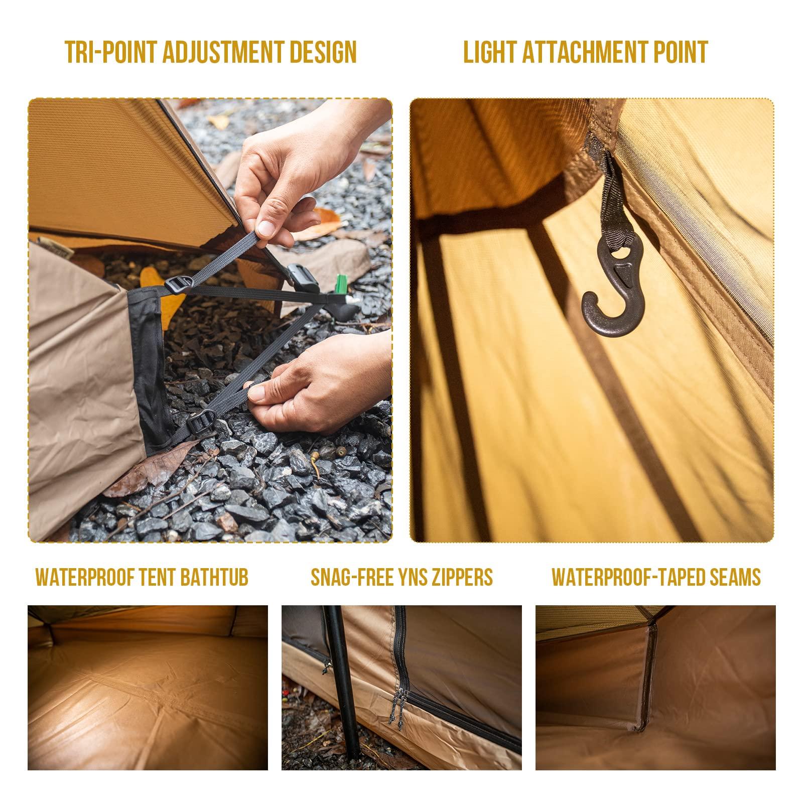 OneTigris OneTigris Rock Fortress Hot Tent with Stove Jack, 4 Season, 4-6 Person Tipi Tent, Family Tent for Camping Backpacking Hunting Fishing Waterproof Wind-Proof (Half Inner Tent)