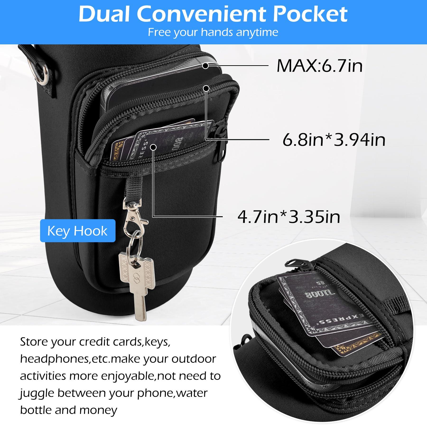 Noxgifix Noxgifix Water Bottle Holder with Strap,Water Bottle Bag,32/40 oz Large Capacity,Adjustable Shoulder Hand Strap,2 Phone Pocket Water Bottle Holder,Water Bottle Accessories for Camping Running Walking