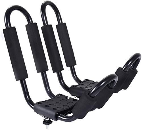 Goplus 2 Pairs Kayak Roof Rack, Universal Kayak Carrier J-Bar Rack with 4 Tie Down Straps, Canoe Boat SUP Surfboard Ski Board Rooftop Mount Rack on Car SUV and Truck Crossbar
