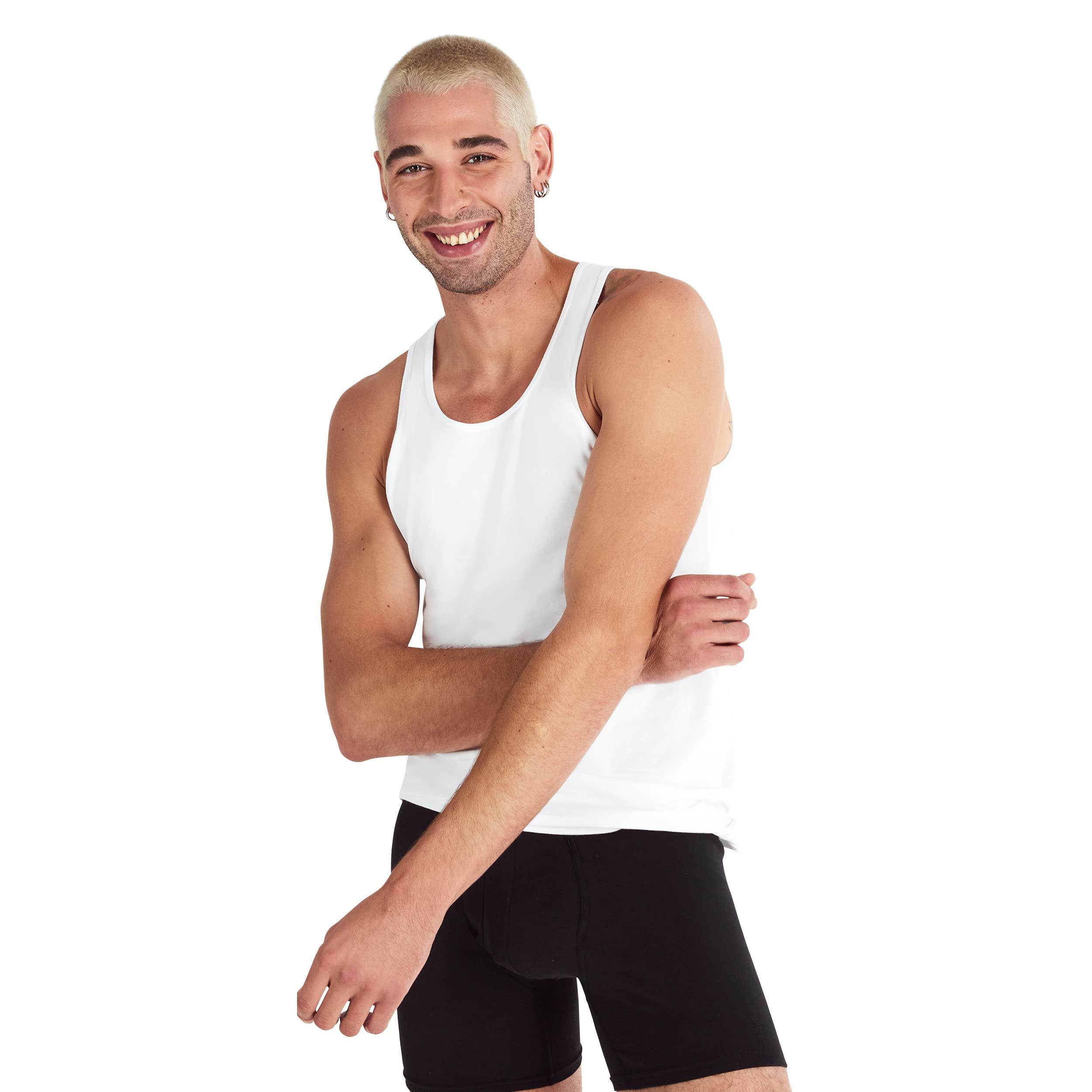 Hanes Hanes Men's Originals Stretch Cotton Pack, Moisture-Wicking Tank Tops, Tagless, 3-Pack, White/Tan/Black, Medium