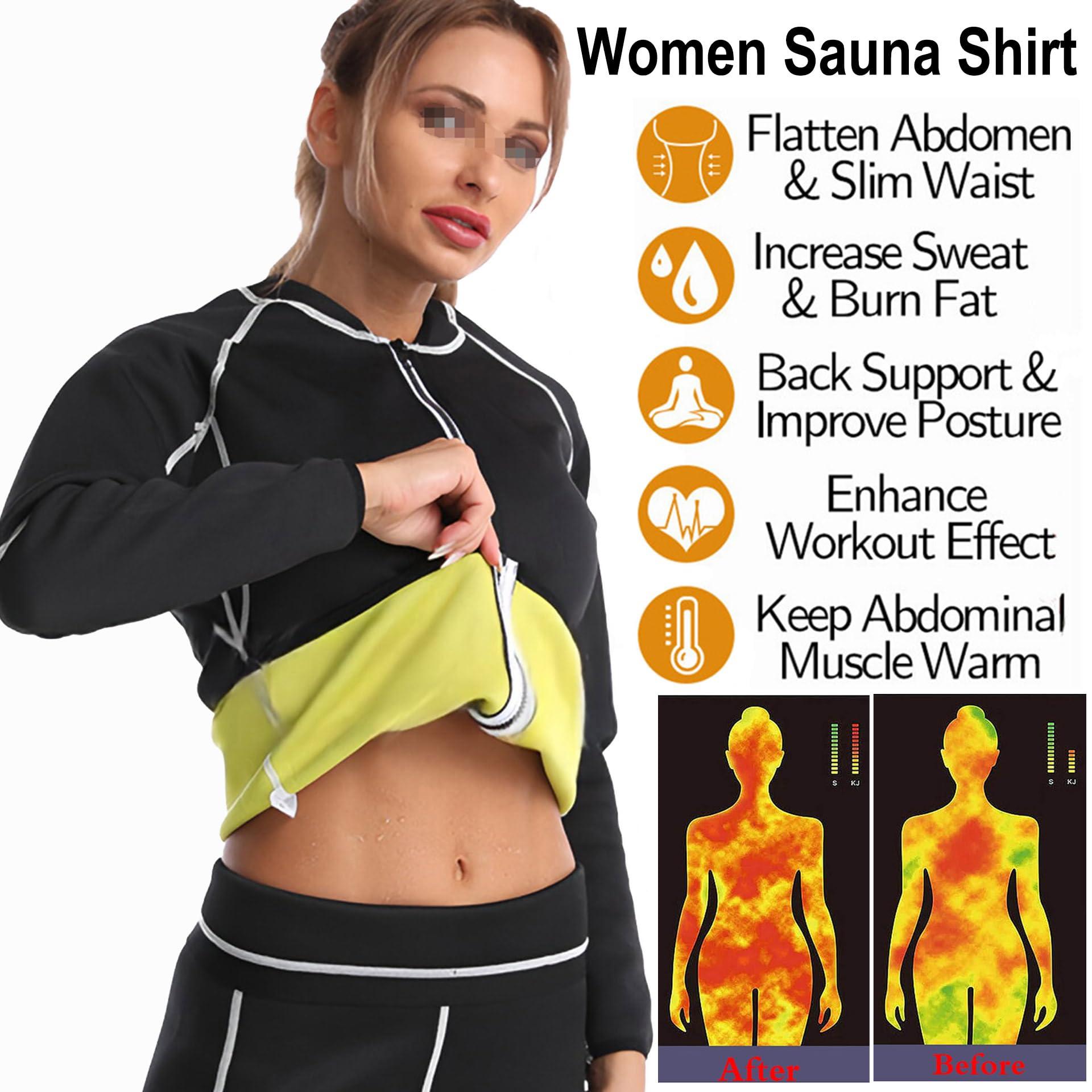 Vuirrm Vuirrm Sauna Shirt for Women, Women's Workout Top Long Sleeve Burn Fat Tummy Control Neoprene Corset Sweat Slimming Body Shaper,S,Black