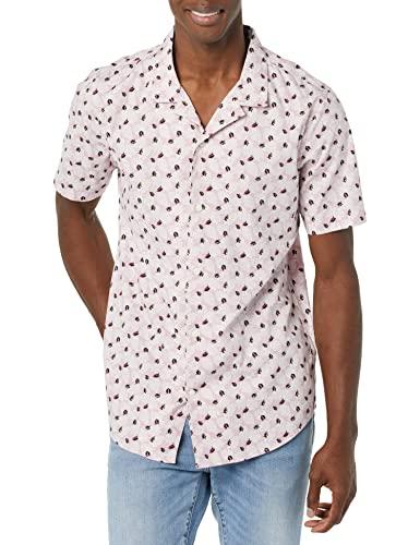 Amazon Essentials Amazon Essentials Men's Slim-Fit Vacation Shirt, Short-Sleeve, Lavender Palm Leaf Print, X-Small