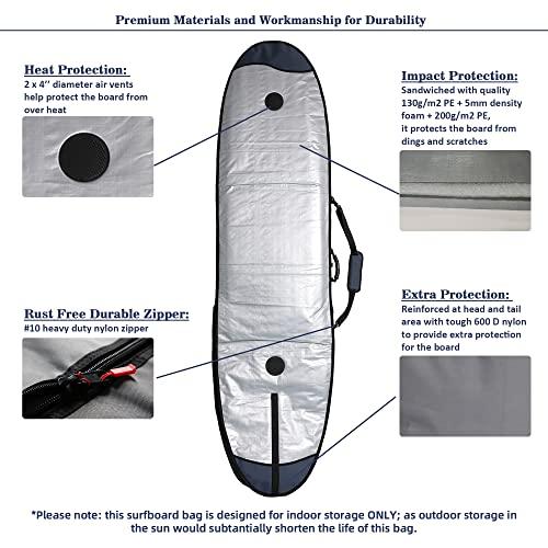 Abahub Abahub Premium 8\'0 x 24 Surfboard Travel Bag, Foam Padded Surf Board Cover, Shortboard Carrying Bags for Surfing, Outdoor, Airplane, Car, Truck, DarkBlue