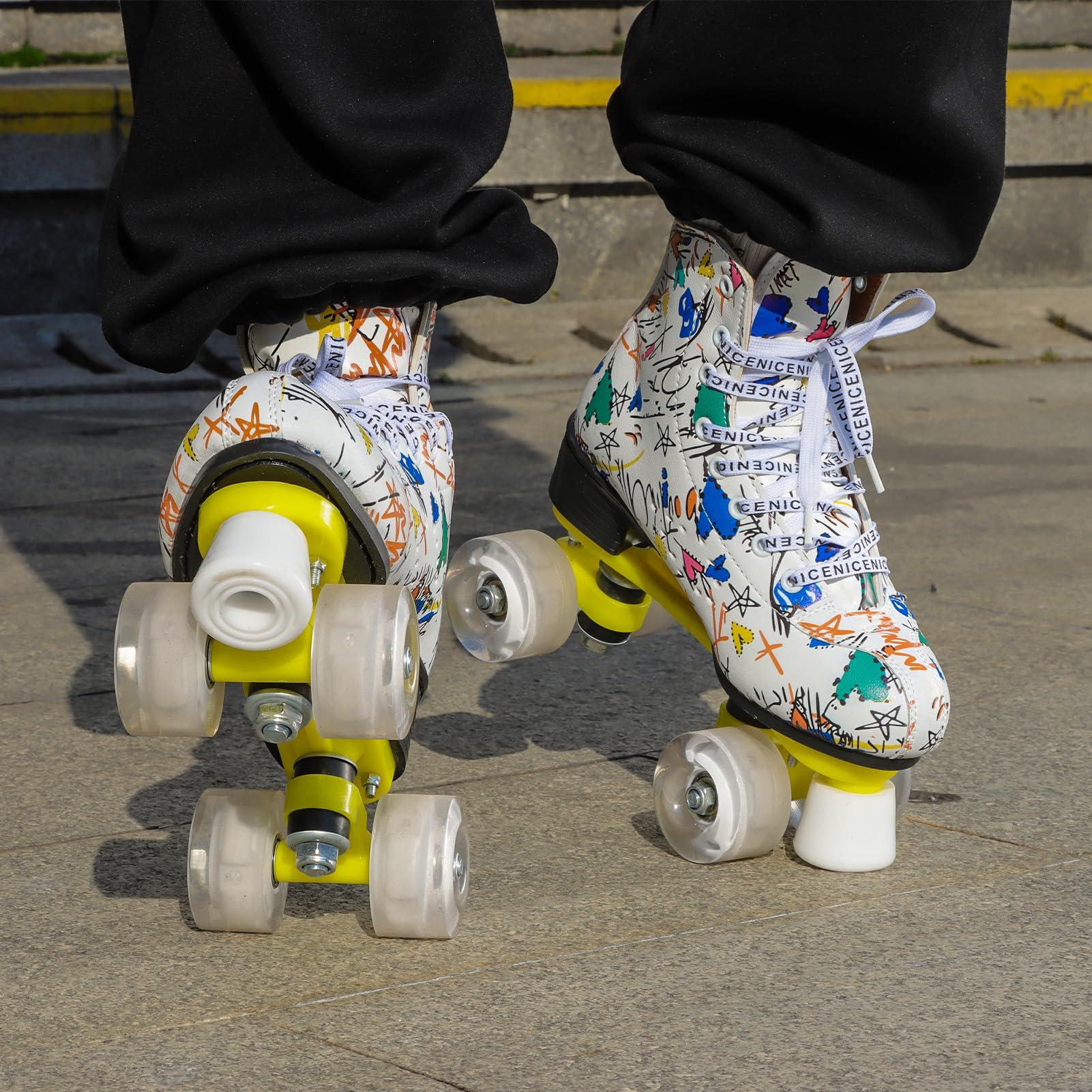 ugboiu Ugboiu Roller Skates for Men and Women, Derby Roller Skates with 4 Shiny Wheel, Classic Double-Row Roller Skates for Indoor and Outdoor