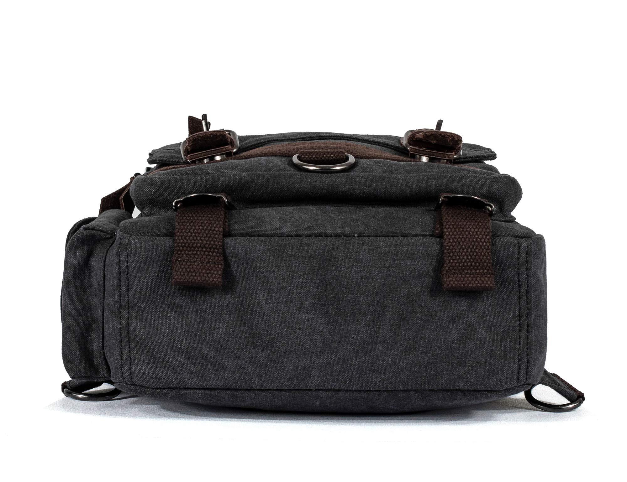 H HIKKER-LINK H HIKKER-LINK Canvas Messenger Bag Crossbody Shoulder Backpack Sling Bag Rucksack Daypack Casual Travel Medium Black