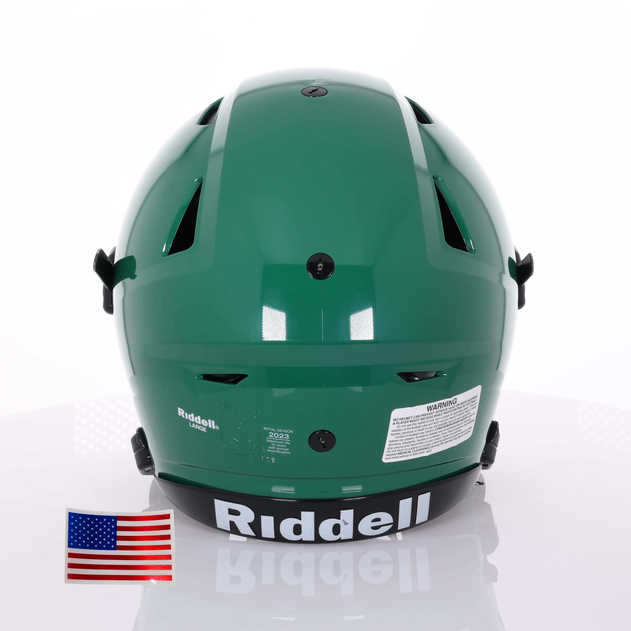 Green Gridiron Riddell SpeedFlex Adult w/White SF-2EG-II Facemask + US Flag Decal (Kelly Green Helmet, Medium Helmet) - Green Gridiron
