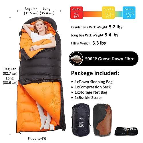 OMVMO OMVMO 0 20 Degrees F Down Sleeping Bag for Adults,4 Season Envelope Down Fiber Sleeping Bag for Backpacking Camping,Wearable Sleeping Bag with Arm Holes,Move Freely While Wearing.Ultralight,Compact.