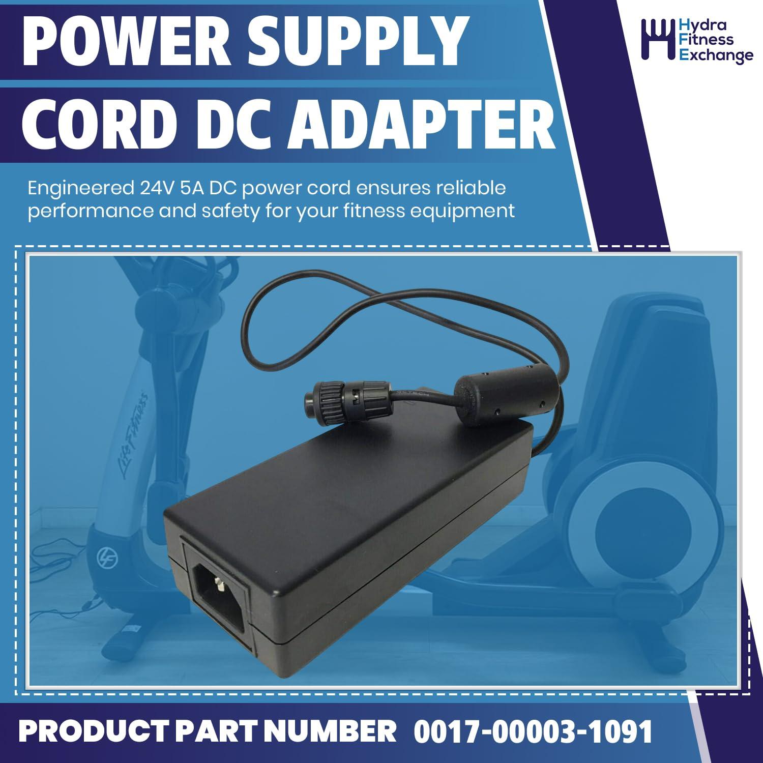 Hydra Fitness Exchange Power Supply Cord DC Adapter 5A, 24V 0017-00003-1091 Work W Life Fitness Treadmill
