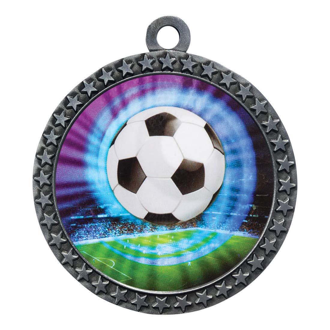Express Medals Express Medals Soccer Silver Medal Trophy Award with Neck Ribbon STDD212-MY446 5PK