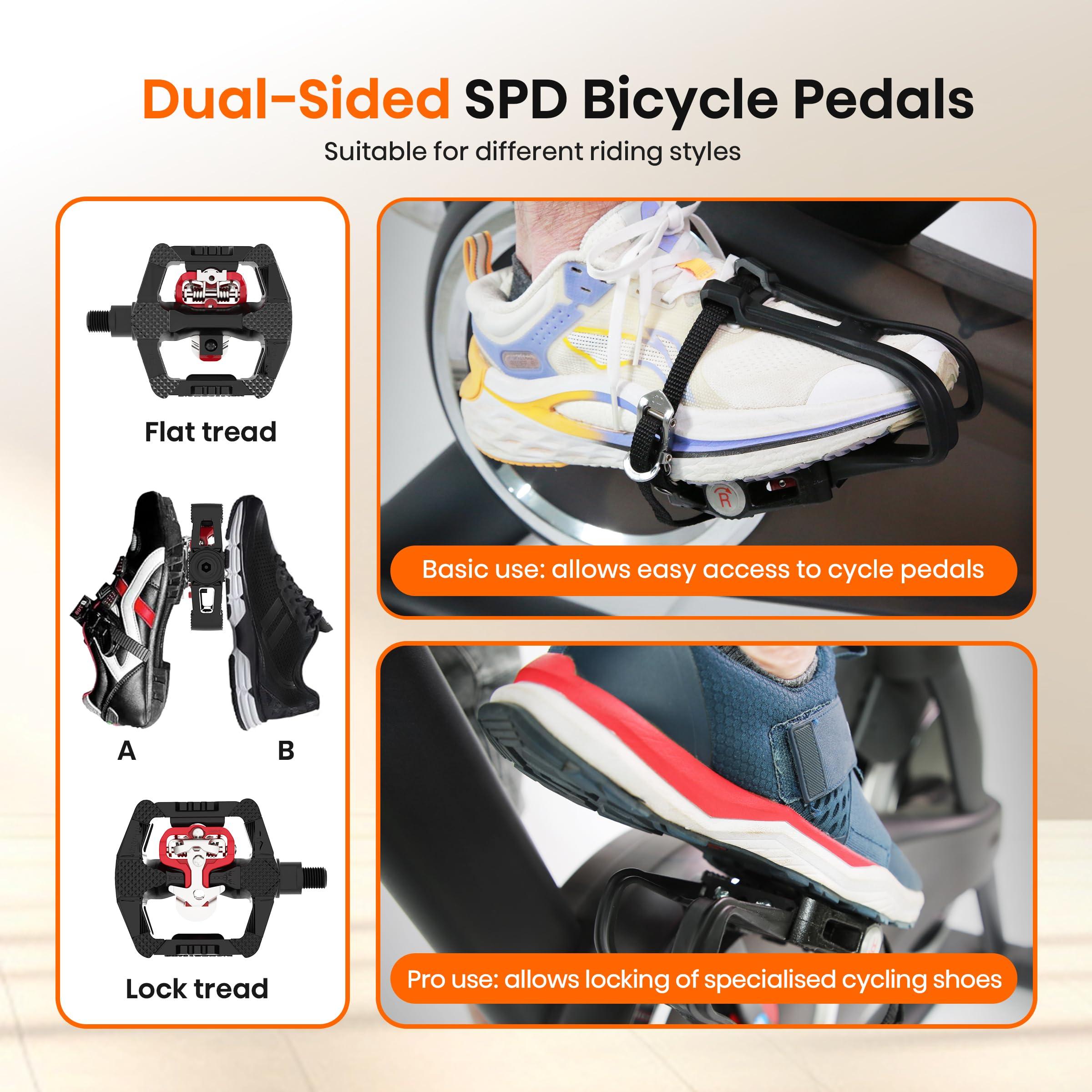 FitHeart Joy FitHeart Joy SPD Bike Pedals Delta Compatible 9/16'' with Toe Cages, Mountain Bike Peloton Pedals for Regular Shoes & Clipless Shoes, Bicycle Pedals Convert Look Delta Pedals to Dual Function Pedals