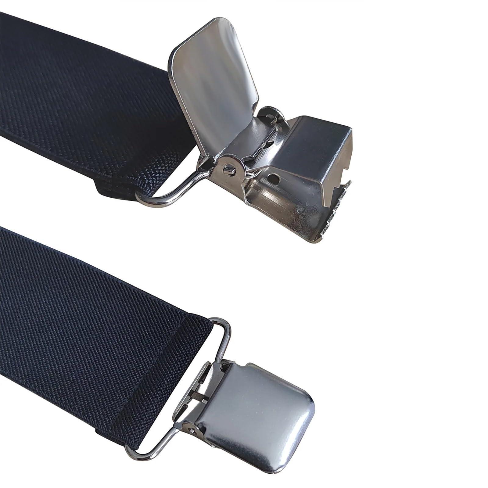 Gwroyx Heavy Duty Big and Tall Suspenders for Men,Wide X-Back 4 Strong Clips, Adjustable Elastic Trouser Braces Strap Belts(Black)