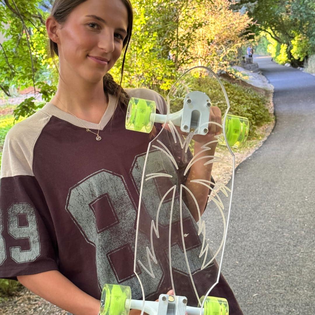 GHOST BOARDS GHOST BOARDS 24\'\' Penny Ghost Board Acrylic Mini Skateboard with LED Wheels | Travel-Size, Easy to Ride Penny Bored | Longboard Skateboard Adult & All Ages. Great for Beginners (Palmtree)