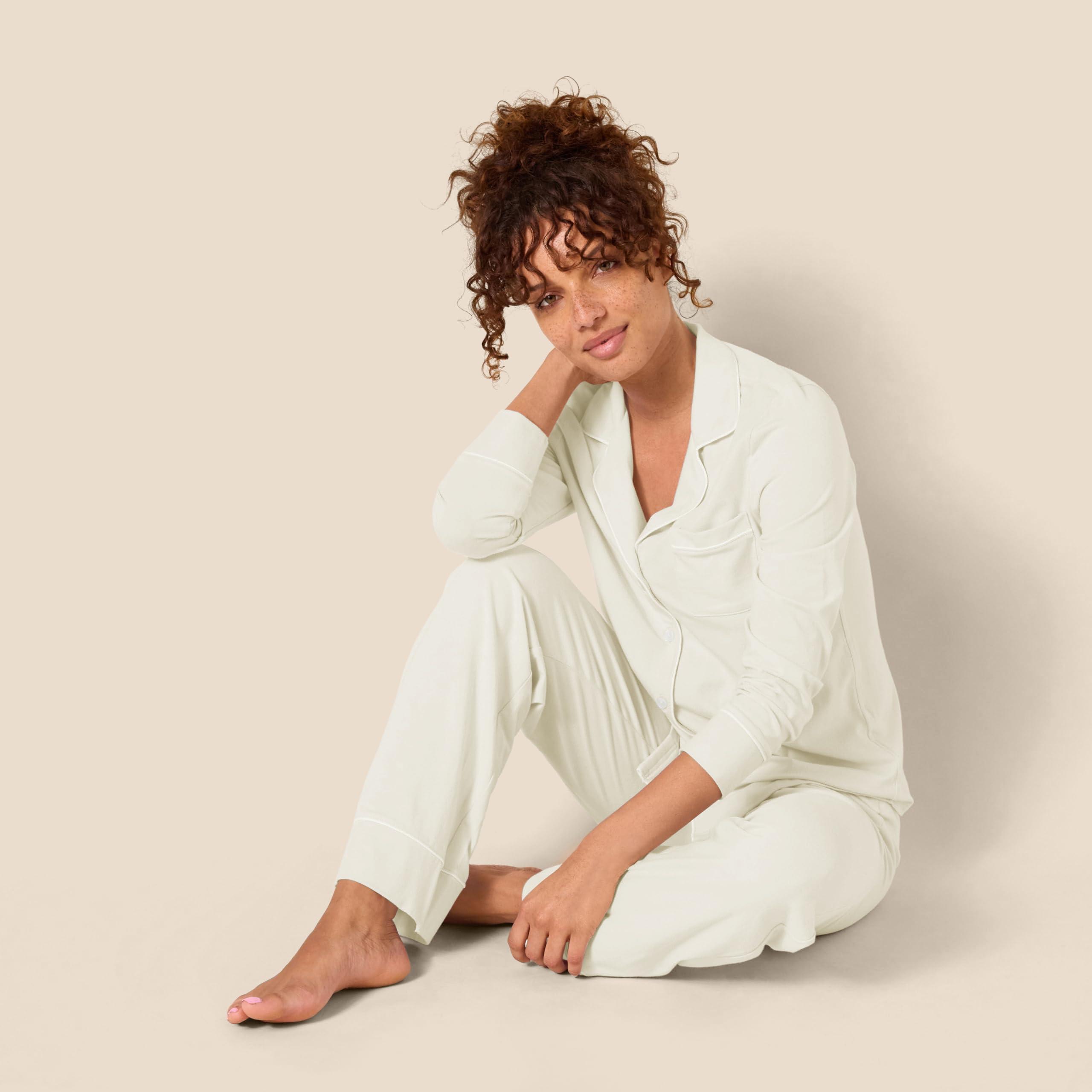 Amazon Essentials Amazon Essentials Women's Cotton Modal Long-Sleeve Shirt and Full-Length Bottom Pajama Set, Beige, X-Small