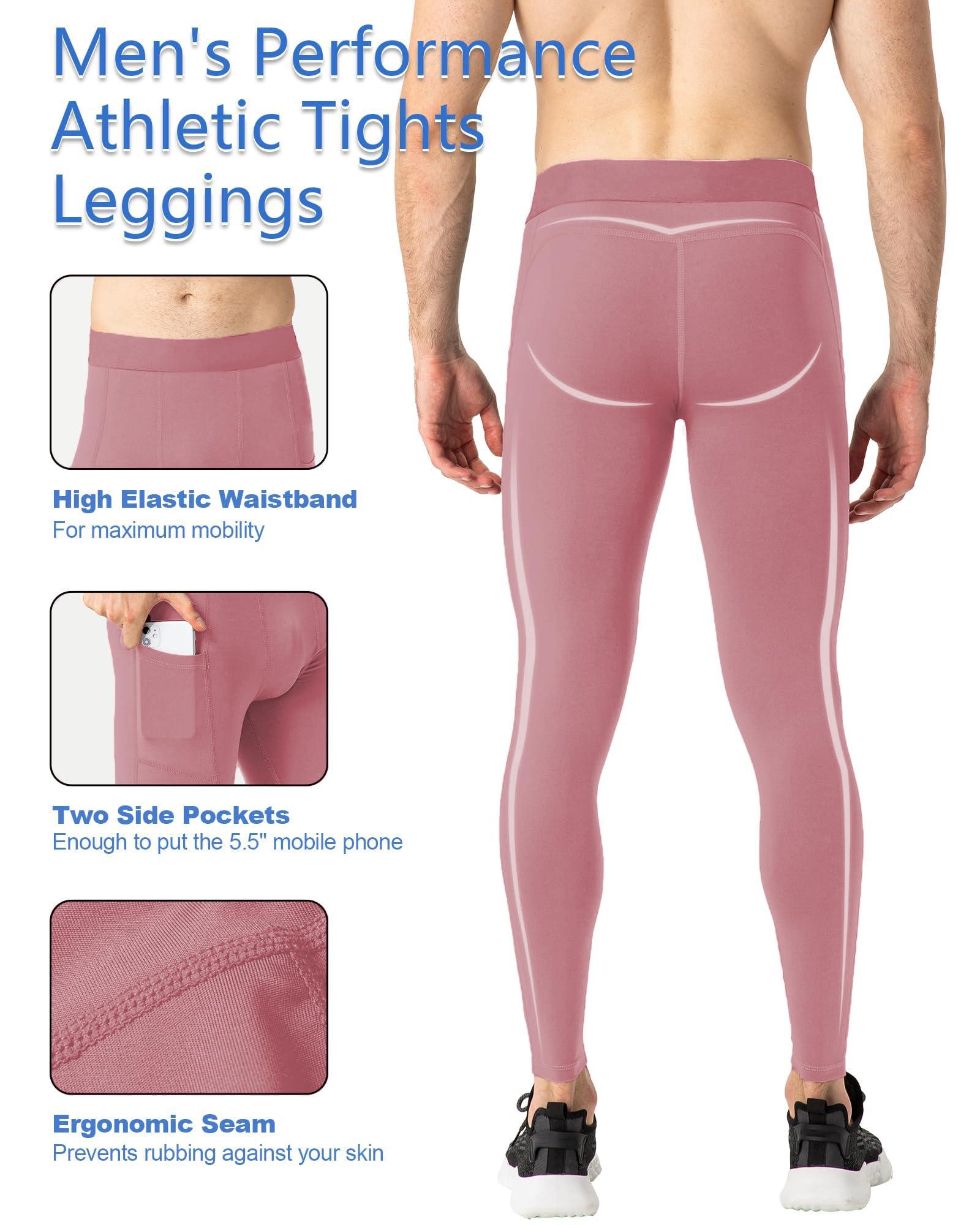 SPVISE SPVISE Pink Compression Pants Men Workout Yoga Leggings Running Athletic Sports Basketball Tights Baselayer Bottoms Cool Dry