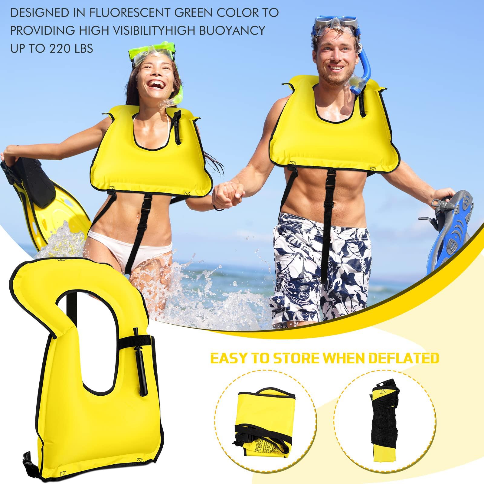 Jerify Jerify 4 Pcs Inflatable Snorkel Vest Adults, Portable Swim Vest Jackets, Adjustable Kayaking Jackets Safety Vests for Snorkeling Swimming Diving Surfing (Yellow)