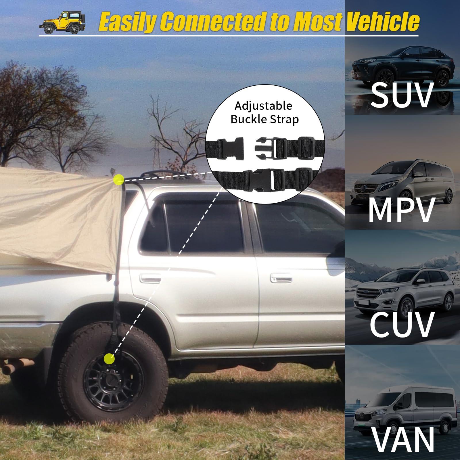 ayamaya AYAMAYA Car Awning Camping Tarp Tailgate - 14 x 16 FT Extra Large Car Tent Tarp with 2 Poles Included, Multifunctional Waterproof Rain Fly Sun Shelter Canopy for SUV Truck Jeep Outdoor Activities