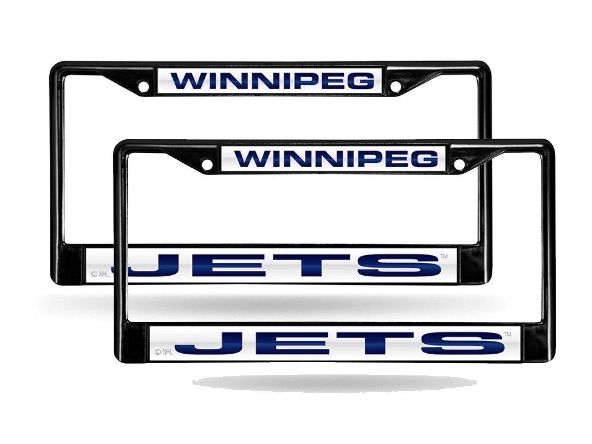 Rico Winnipeg Jets Chrome Black Metal License Plate Frame Set of 2 for Your car, Truck or SUV