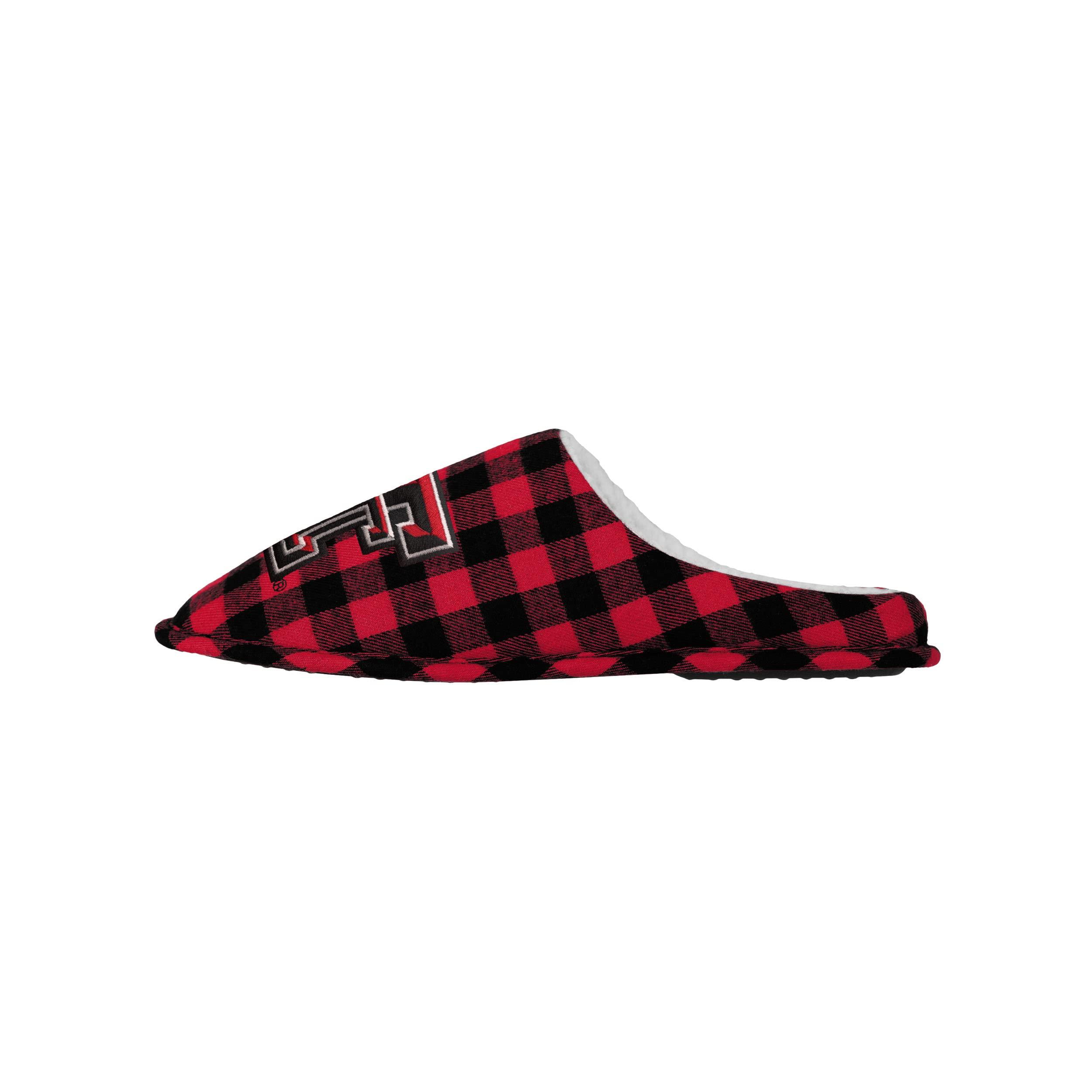 FOCO FOCO Men\'s NCAA Sherpa Lined Buffalo Check Memory Foam Slippers, Team Color, 9-470