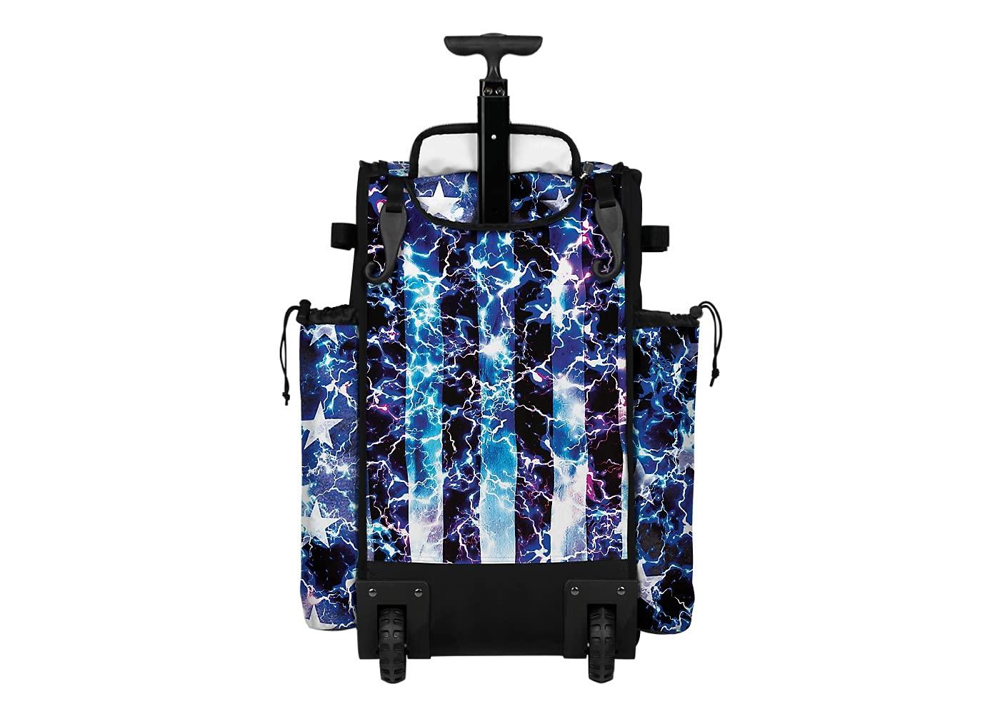 Boombah Boombah Rolling Superpack 2.0 Baseball/Softball Gear Bag - 23-1/2\" x 13-1/2\" x 9-1/2\" - USA Banner Black/Royal Blue/White - Telescopic Handle - Holds 4 Bats - Wheeled Version