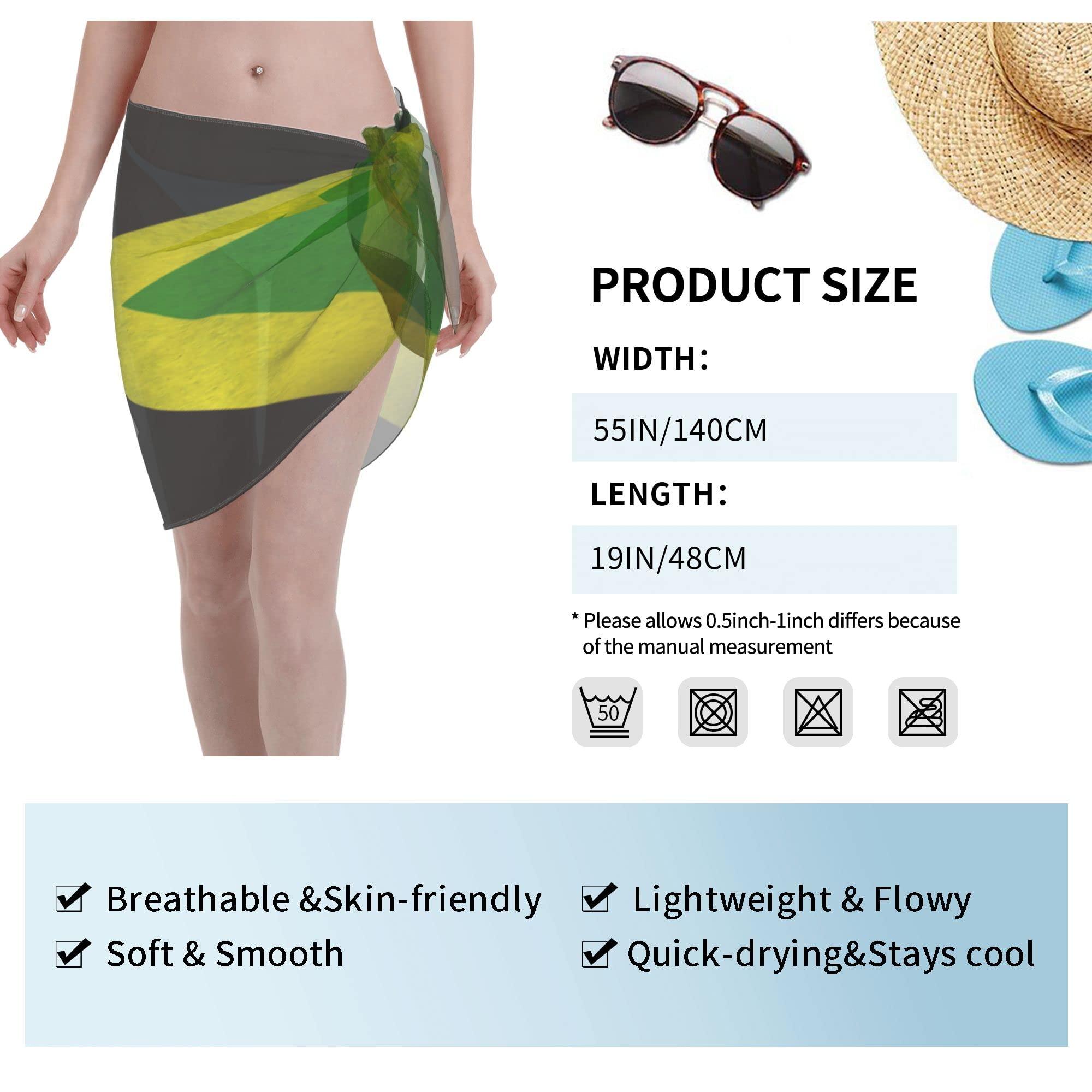 OOPOO OOPOO Jamaican Flag Women's Sarong Swimsuit Cover Ups Bathing Suit Coverups Chiffon Beach Wrap Skirts Black