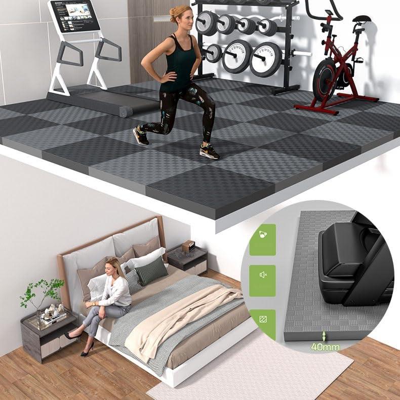 ZSCAL Treadmill Mat, Gym Equipment Sound Waterproof Non-slip Flooring Absorbing Mat, Easy to Clean Anti Fatigue Floor Mat, for Treadmill Walking Pad Elliptical, Spin Bike(Gray black,Thickness 2cm/0.78in)