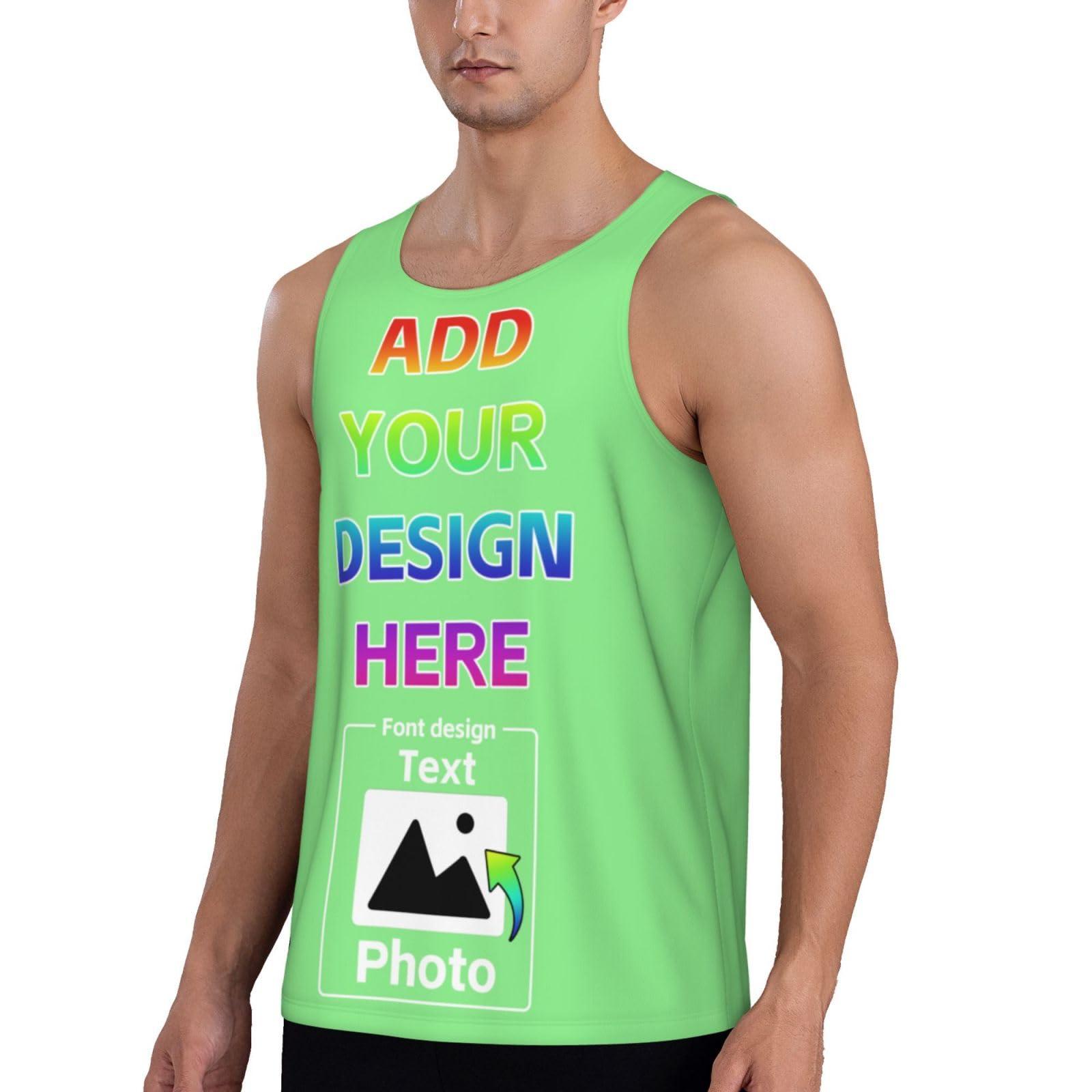 NineFit Basics Personalized Mens Tank Top Custom Men Sleeveless Tops Design Your Own Photo Text for Gym Running Tank Tops L A0136 Lightgreen