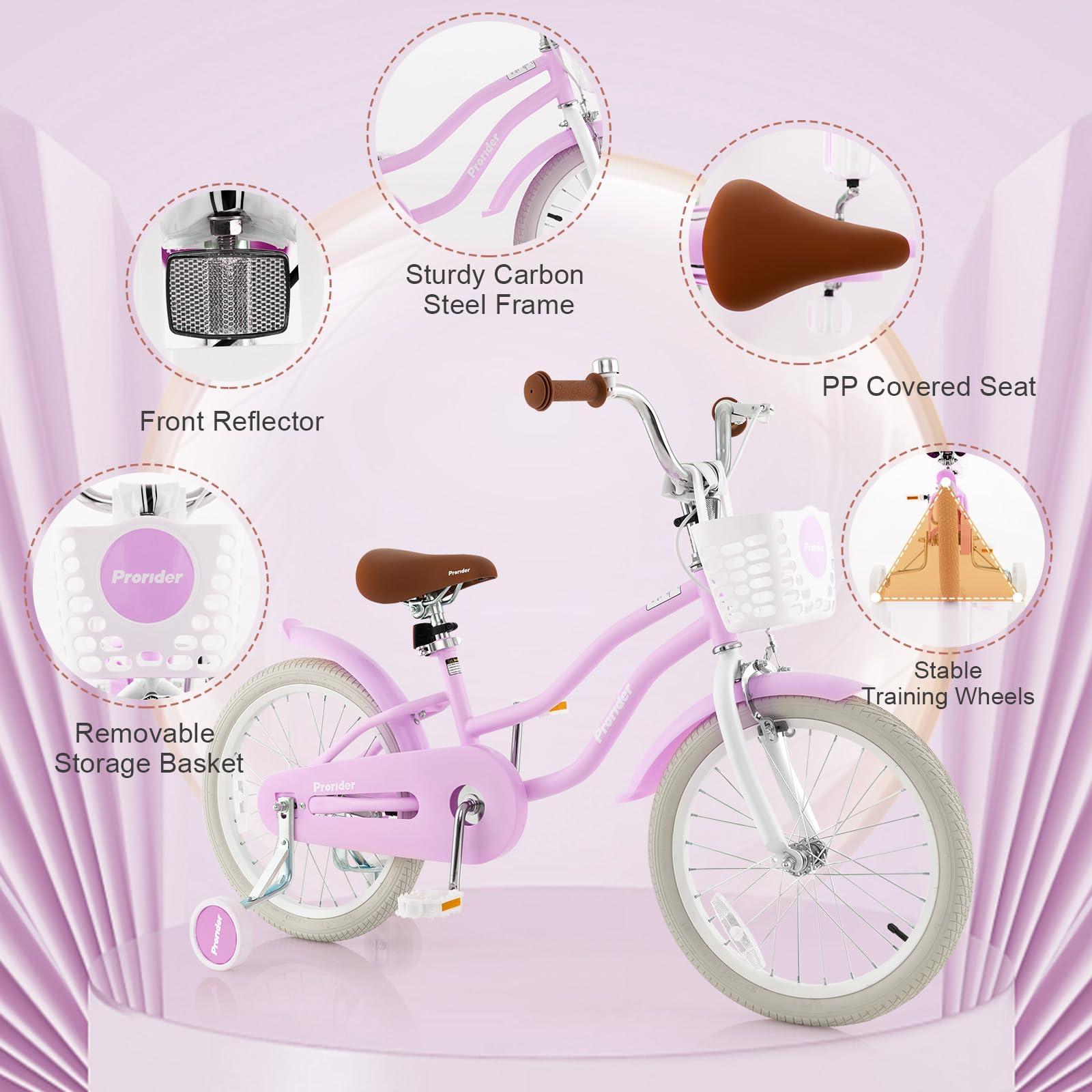 BABY JOY BABY JOY Kids Bike, 18 Inch Boys Girls Bike for 4-8 Years Old w/Training Wheels, Adjustable Seat, Removable Basket, Handbrake and Coaster Brake, Kids Bicycle (Purple)