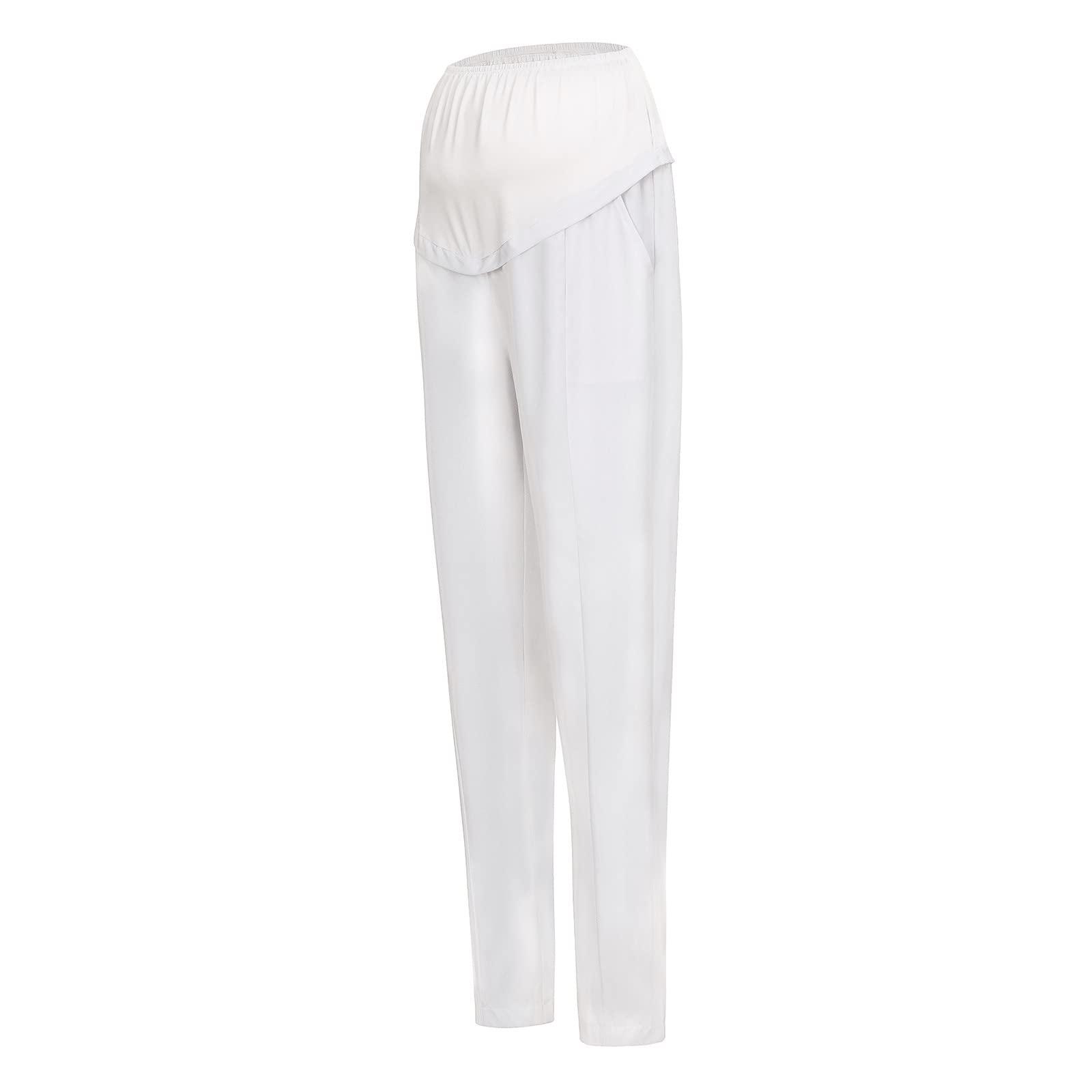 NineFit Basics Maternity Pants Comfortable Stretch Over Bump Women Pregnancy Casual Capris for Work Fashion Maternity (White, XXXL)