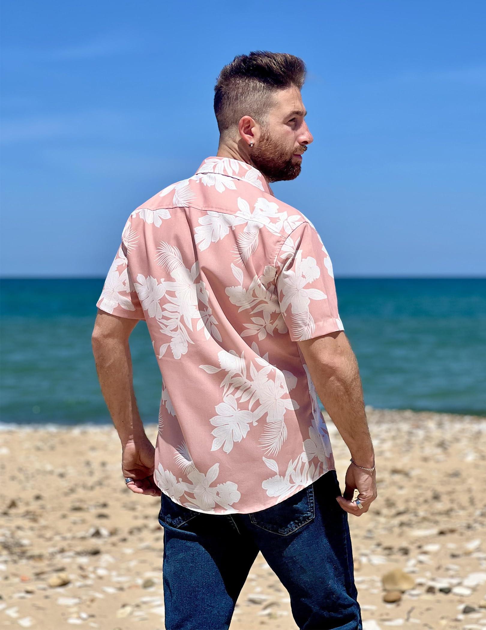 COOFANDY COOFANDY Mens Casual Button Down Shirt Short Sleeve Hawaiian Tropical Floral Shirt