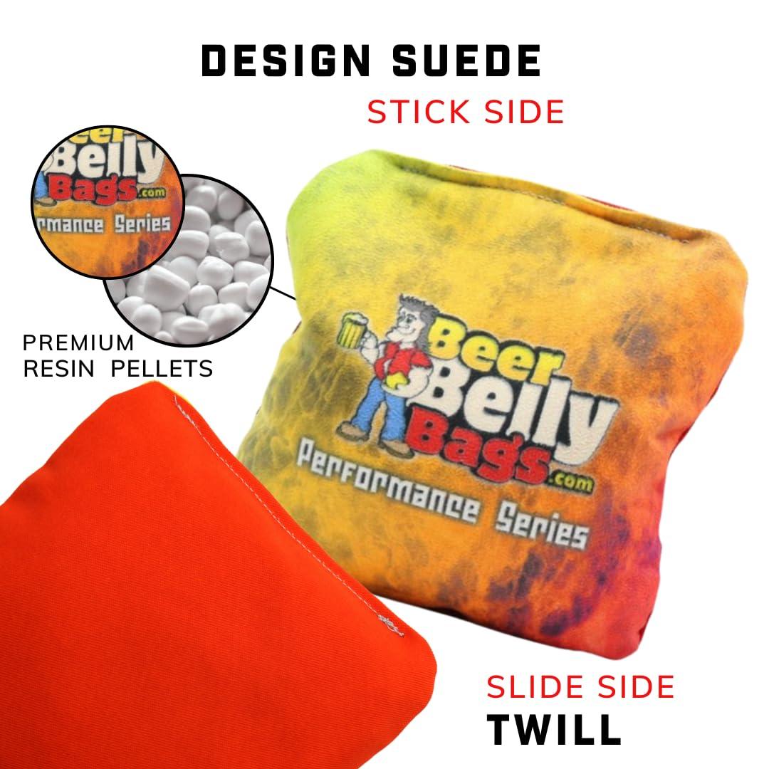Beer Belly Bags Beer Belly Bags Pro Style Performance Cornhole Bags Tournament Regulation Resin Fill 16 Ounce - Set of 8 Includes Carrying Tote Made in USA (Fireman/Atomic Fire)