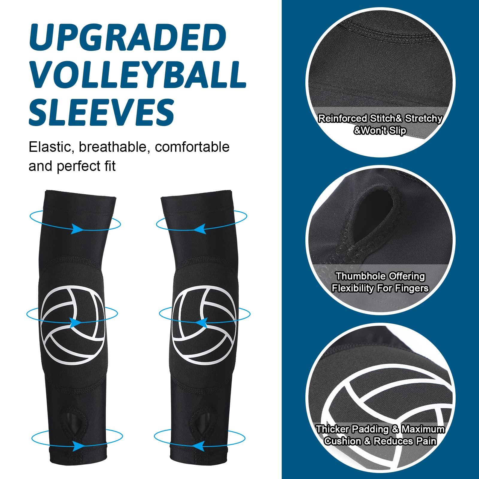 Hungdao Volleyball Knee Pads and Volleyball Arm Sleeves Volleyball Pad Volleyball Accessories Stuff Forearm Elbow Sleeve with Protection Pad Thumb Hole for Girl Women Teen Boy, Age 8-14 (Classic, 4 Pairs)