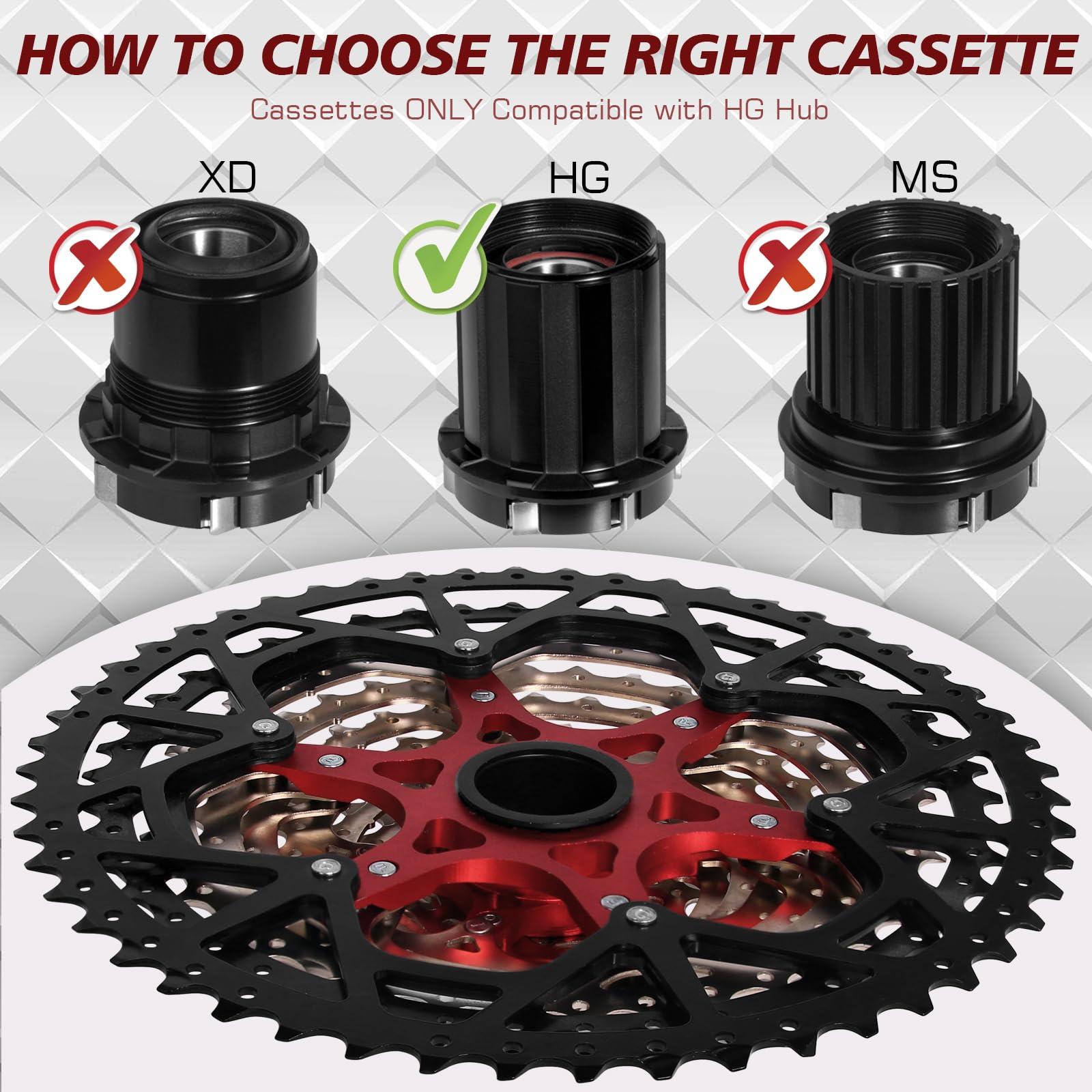 BUCKLOS BUCKLOS 8/9/10/11/12 Speed Cassette Ultra-Light 11-25/28/32/34/36/40/42/46/50/67T Bike Cassette Fit Mountain Bike/Road Bike/XC/DH/AM,Compatible with Shimano Sram HG Hub Driver