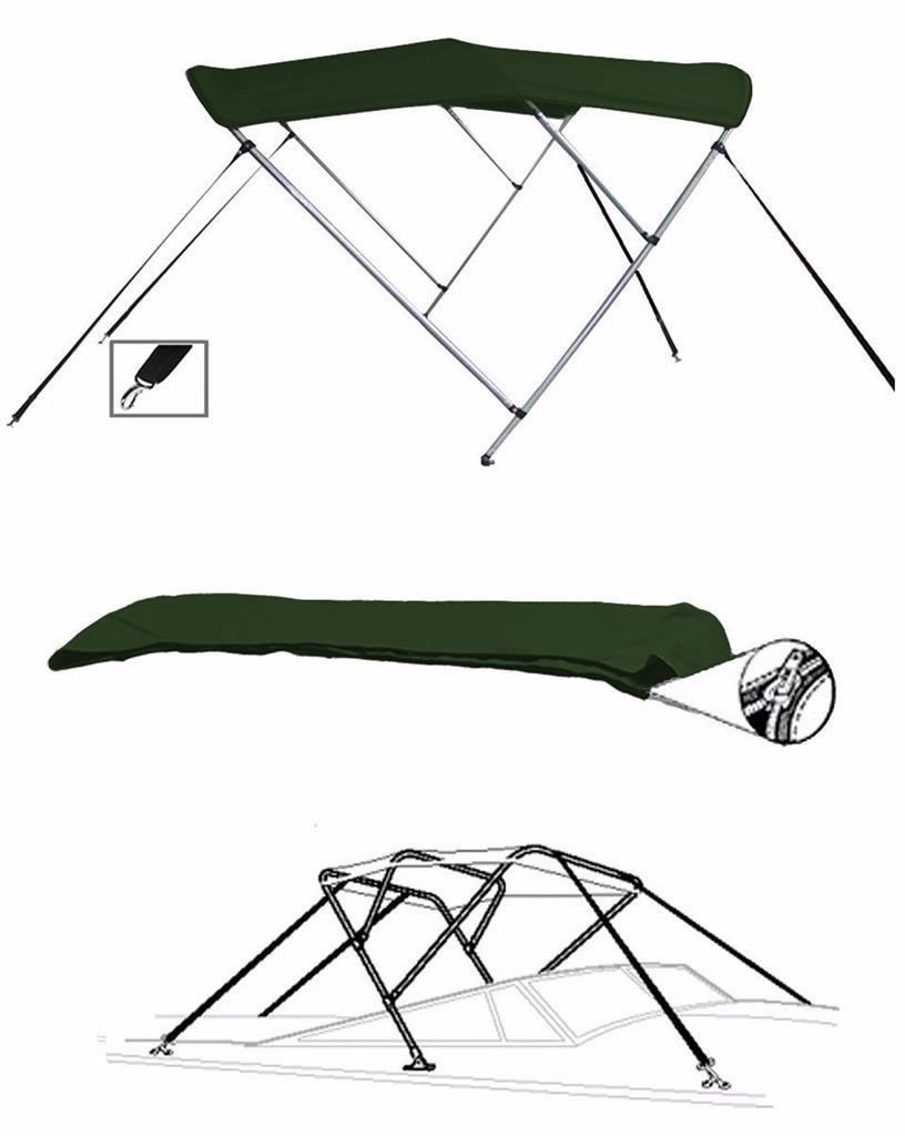 STOPBYUS STOPBYUS 7.6 oz Green 3 Bow Round Tube Boat Bimini TOP Sunshade Compatible for Lowe Roughneck 1660 Tunnel Pathfinder 2017-2017
