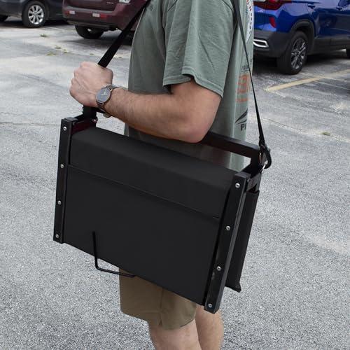 American Furniture Classics Outdoor Leisure Stadium Chairs for Bleachers with Back Support Products, Large Ultra-Padded Seat for Complete Comfort, Easy Carry Handle with Adjustable Shoulder Strap, BLACK (STADBLKL)