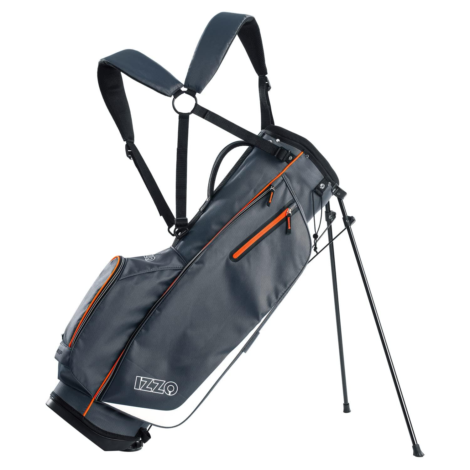 Izzo IZZO Golf Ultra-Lite Stand Golf Bag with Dual-Straps & Exclusive Features, Grey/Orange, 3.2 pounds