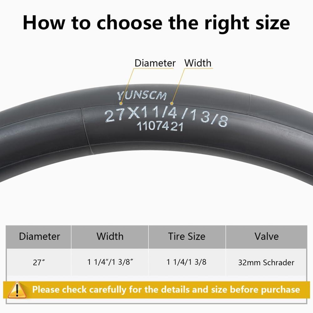 YunSCM 2-PCS 27x1 1/4 Heavy Duty Bike Tubes AV32mm Schrader Valve 27x1 3/8 Bicycle Tubes 28/35-630 Inner Tubes Compatible with 27x1 27 x 1 3/8 27x1 3-8 28-630 35-630 Bike Bicycle Tire Tubes