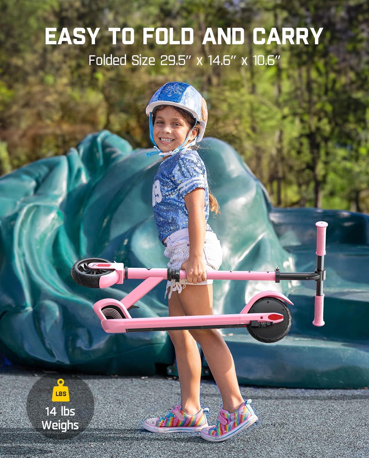 FanttikRide FanttikRide C9 Electric Scooter for Kids 8-12, Adjustable Handlebar Height for Riders 3.9-5.2 ft, 132 lbs, Up to 40 mins Continuous Time, 5 Miles Range, 2 Safe Max Speed 6/10 MPH, Pink
