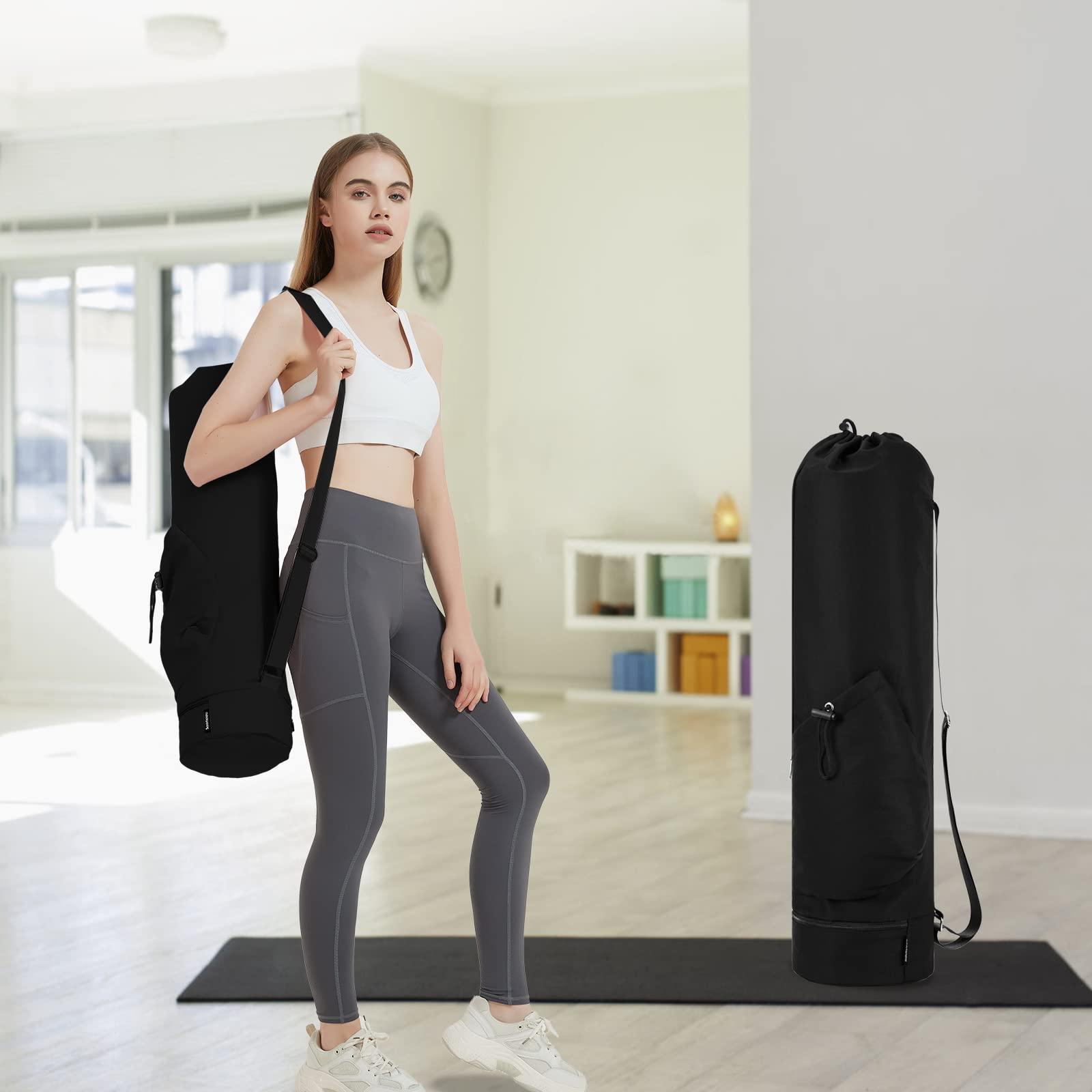 sportsnew sportsnew Yoga Mat Bag with Water Bottle Pocket and Bottom Wet Pocket, Exercise Yoga Mat Carrier Multi-Functional Storage Bag, Black,Patent pending