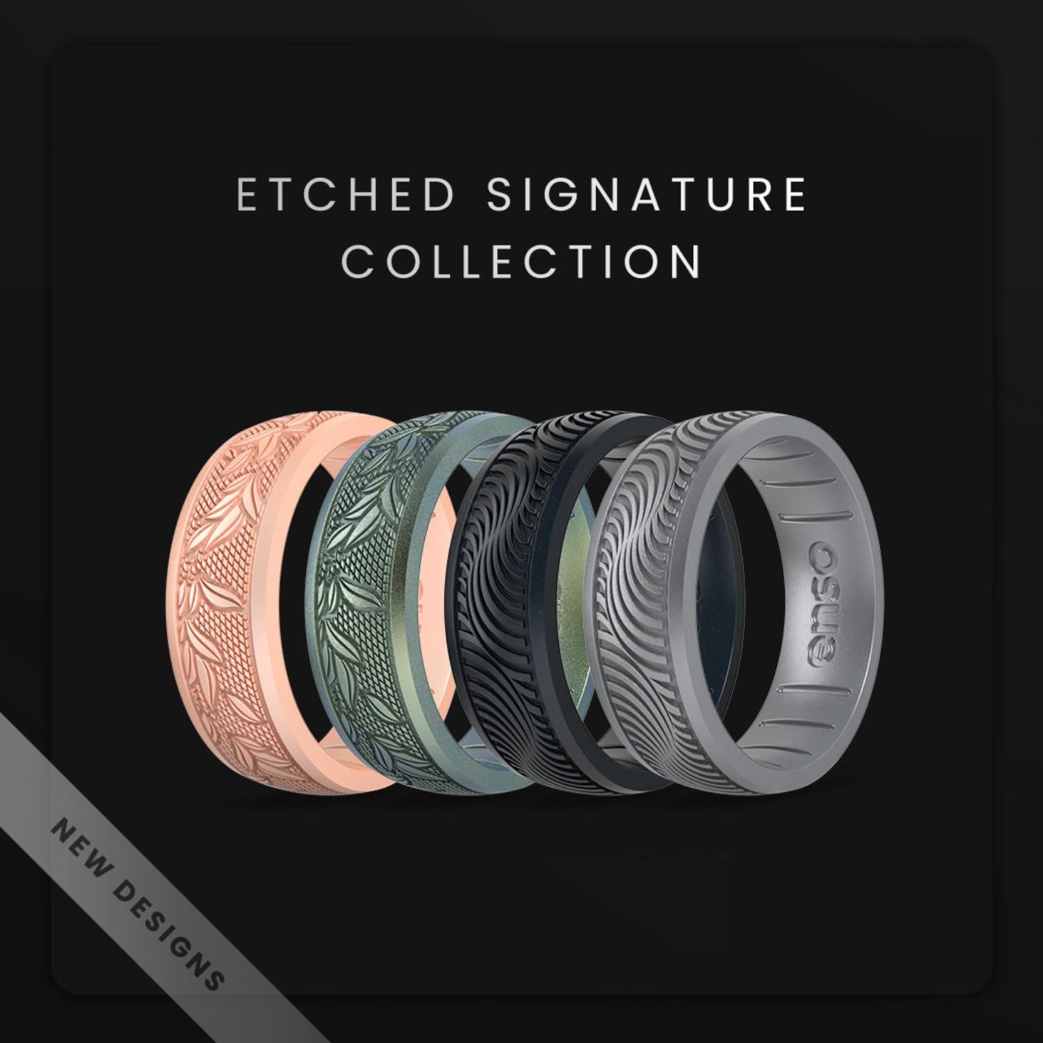 Enso Rings Enso Rings Signature Etched Collection - Classic Etched Silicone Rings - Comfortable and Flexible Design (Laurel - Volcanic Ash, 3)