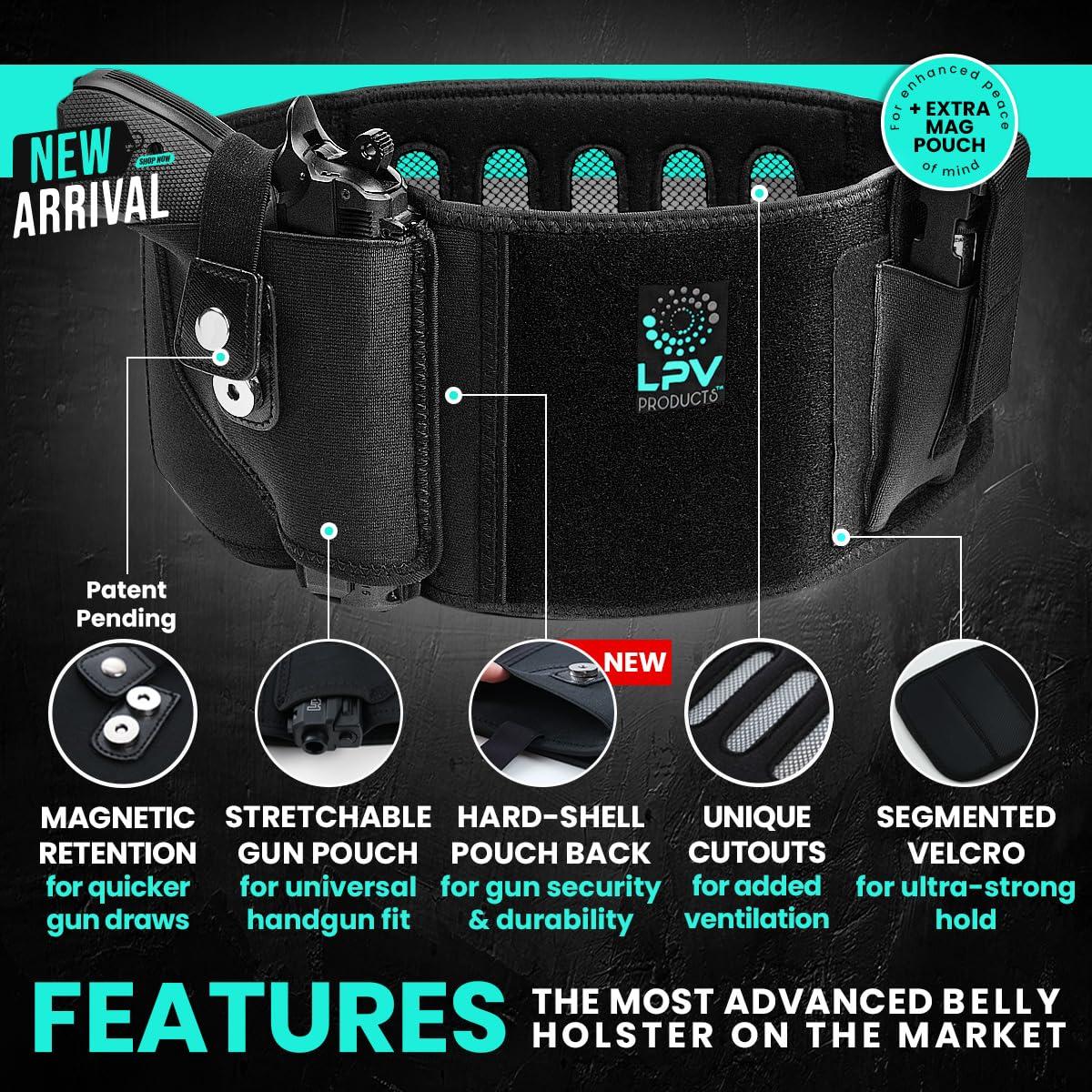 LPV PRODUCTS Award-Winning Belly Band Holster for Deep Concealment | Magnet Retention for 99% of Handguns | Military-Grade Durability & Closure, Extra-Wide Comfort Band | 40% Faster Draws, Trusted by Pros & Vets