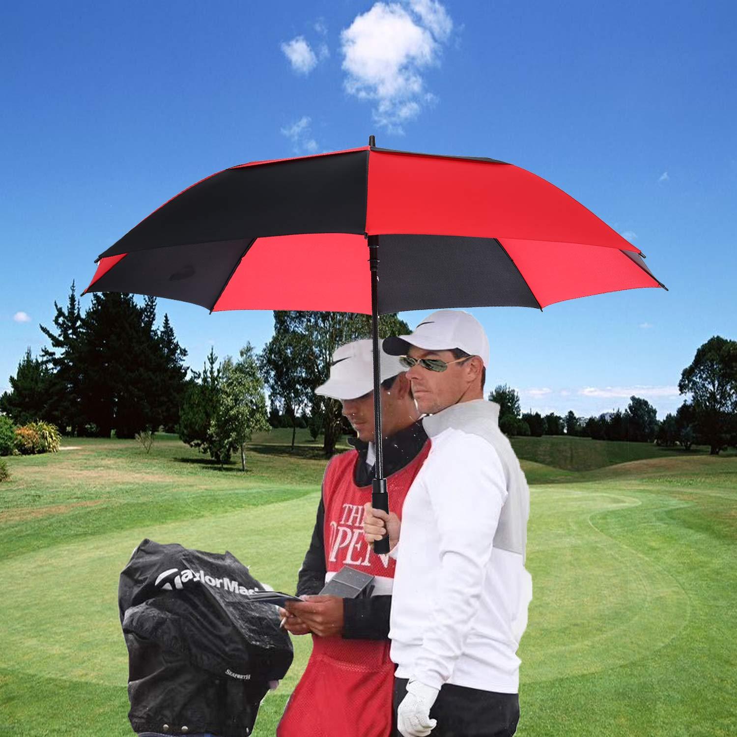 MRTLLOA MRTLLOA Automatic Open Golf Umbrella, Extra-Large Oversized Double Canopy Vented Windproof Waterproof Stick Rain Golf Umbrellas for Men and Women(Red Black/62 in)