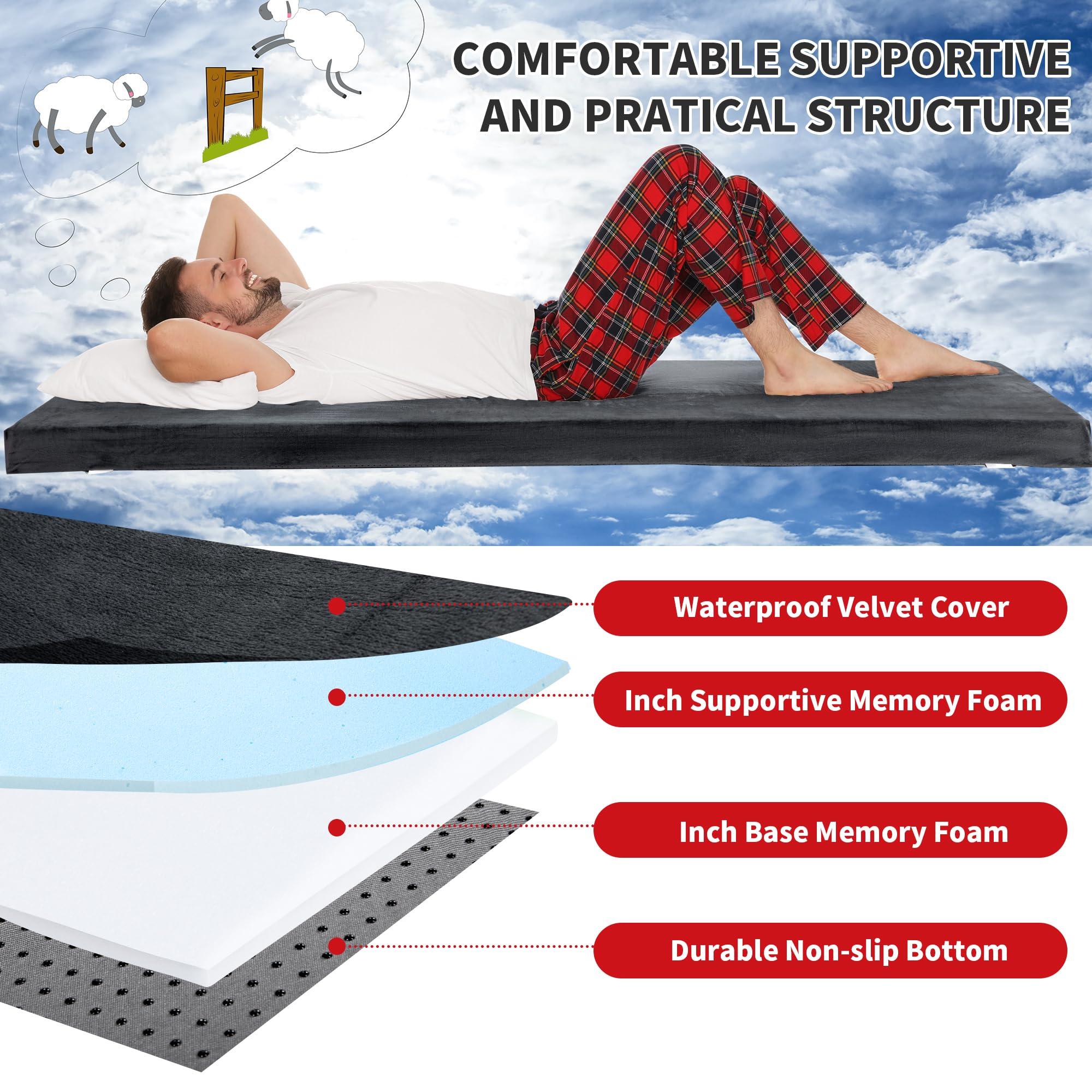 HOMBYS HOMBYS Portable Memory Foam Camping Mattress for Outdoor Sleeping, 3" Thick Waterproof Roll Up Camping Mattress Pad Mat for Travel Truck Bed Tent (Dark Grey, Small Single-72"x24"x3")