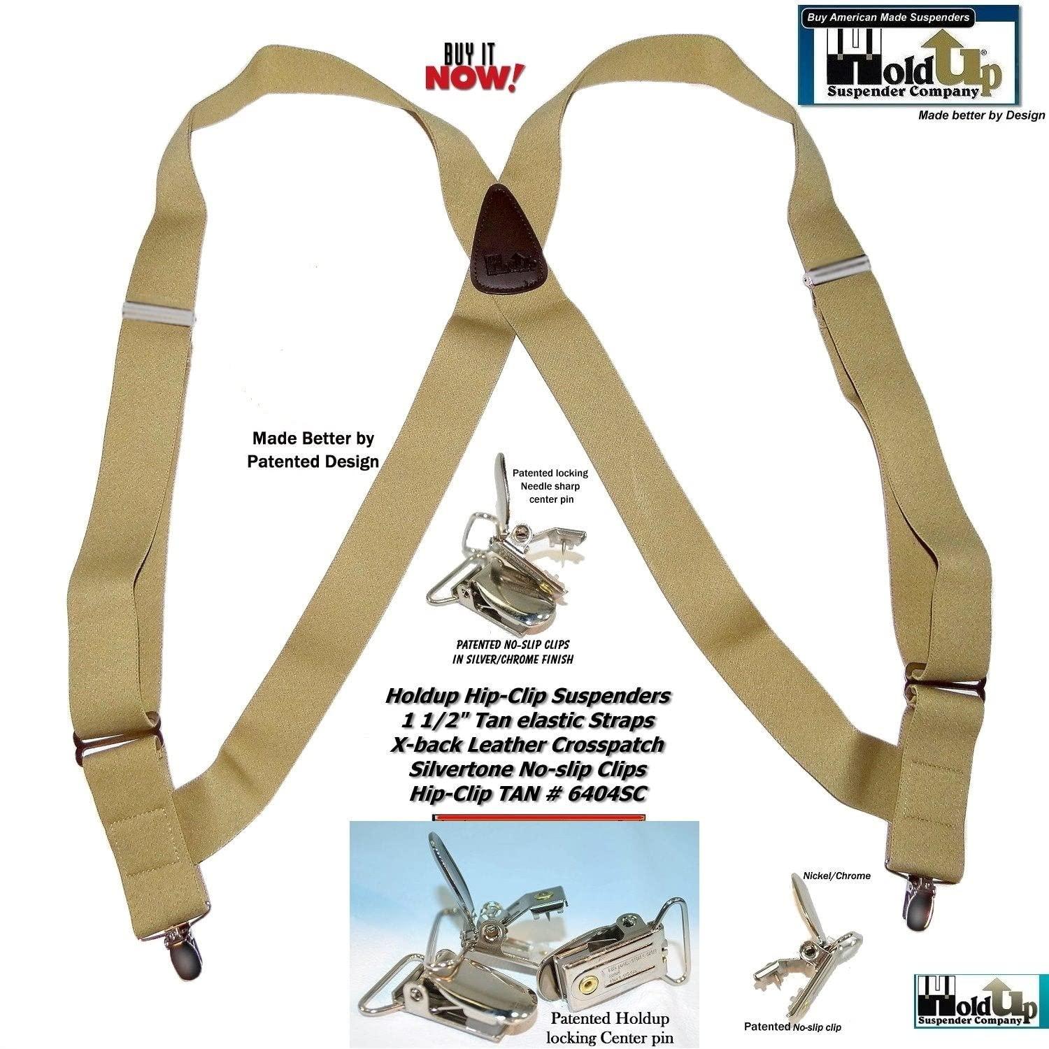 Holdup Suspender Company Hold-Up Hip-clip Style Suspenders for Men 1 1/2" Wide (Tan)
