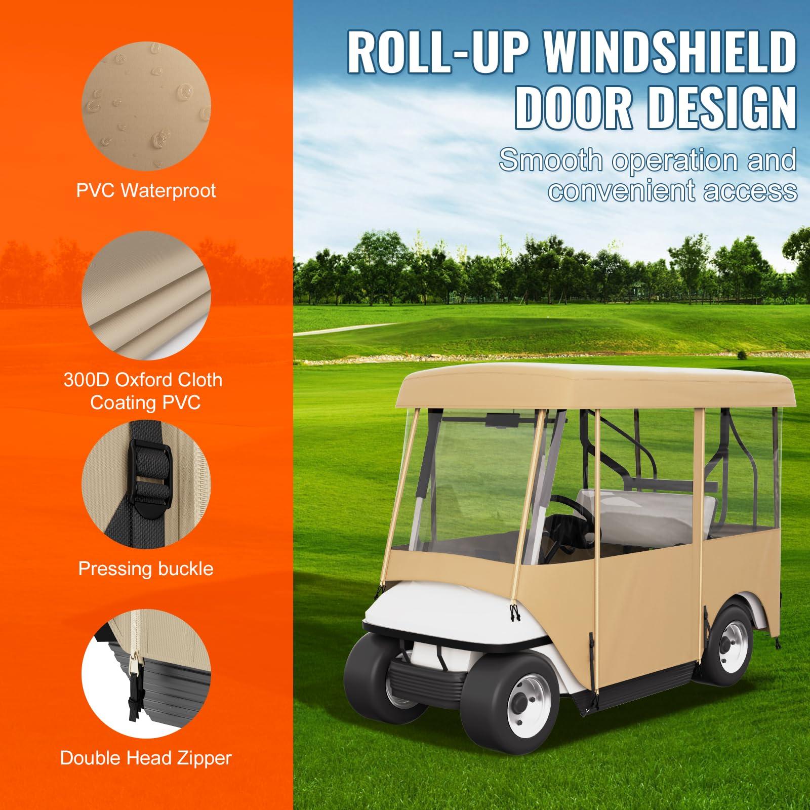 Happybuy Happybuy Golf Cart Enclosure, 4-Person Golf Cart Cover, 4-Sided Fairway Deluxe, 300D Waterproof Driving Enclosure with Transparent Windows, Fit for EZGO, Club Car, Yamaha Cart (Roof Up to 78.7''L)