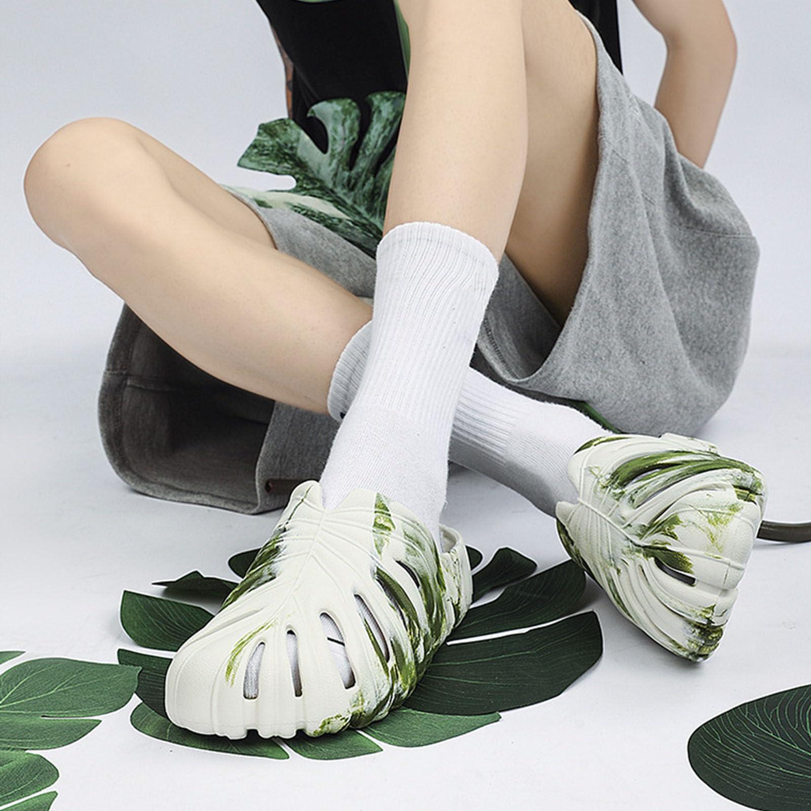Jfxgjuv Jfxgjuv Monstera Slippers, Monstera Leaf Slippers, New Adult Anti-Slip Monstera Slippers, Monstera Slides Sandals Shoes for Women Men (Black a,9.5-10 Women/7.5-8 Men)