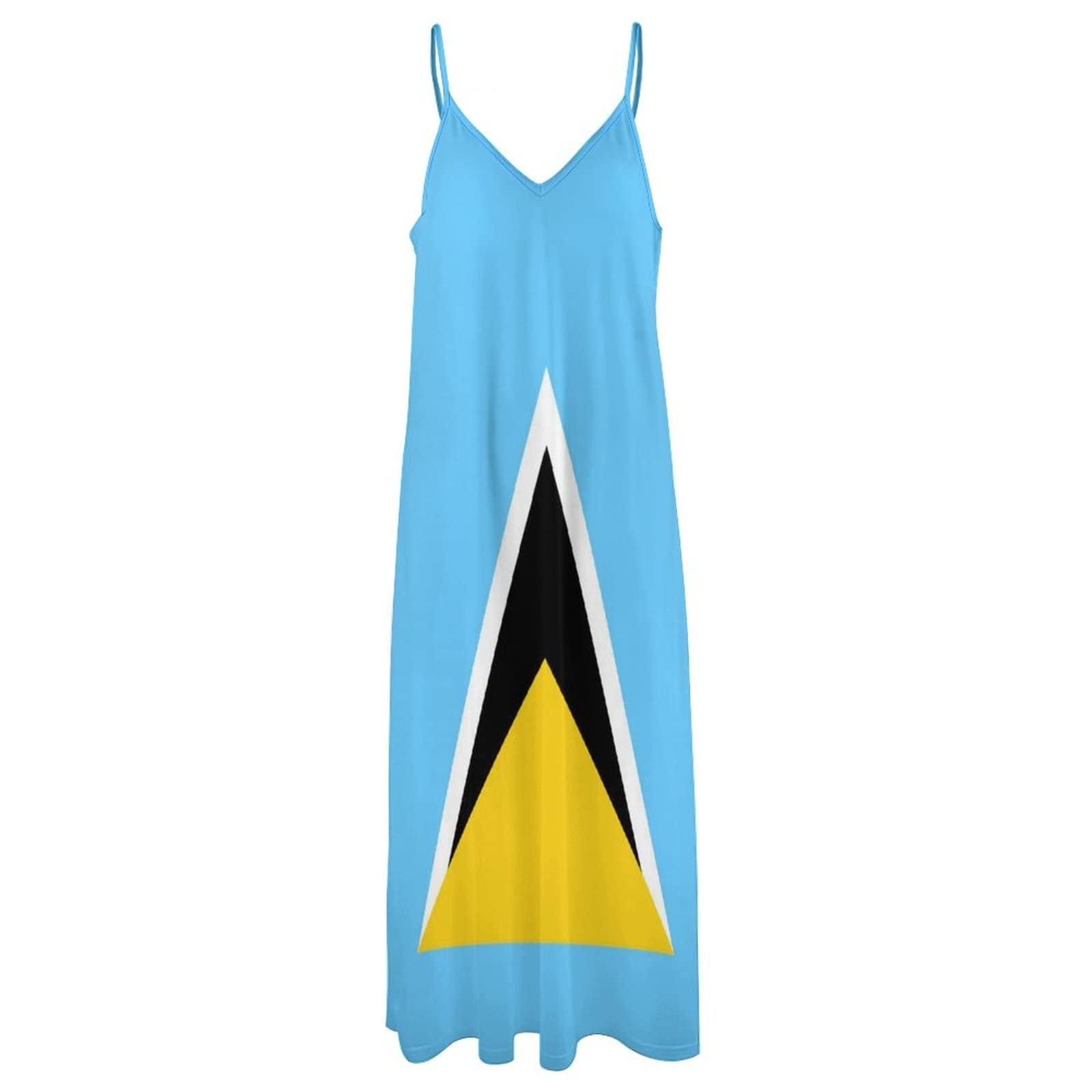 BAIKUTOUAN BAIKUTOUAN Saint Lucia Flag Women's Summer Strapless Dress Sundresses V-Neck Sleeveless Long